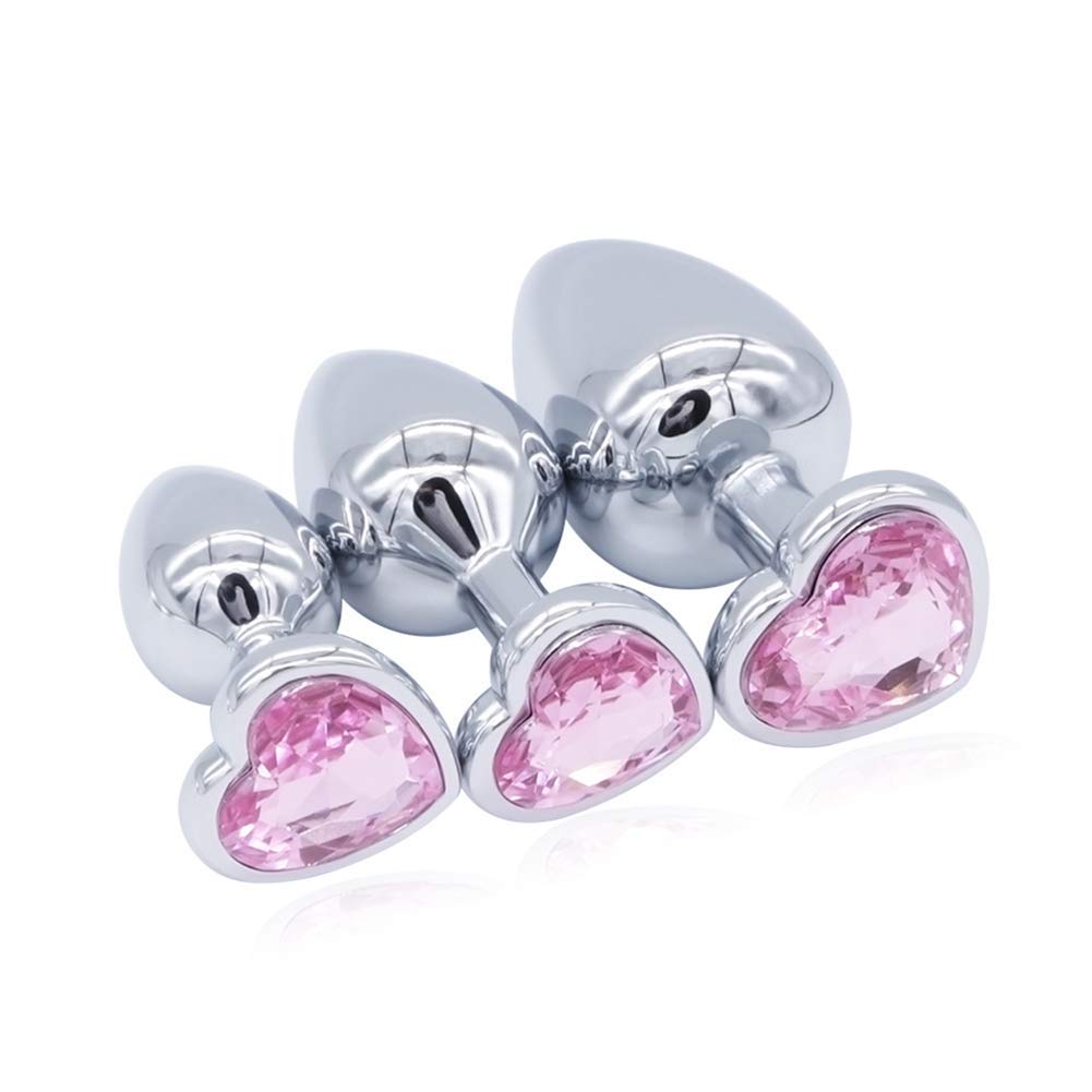 3Pcs Stainless Steel Beginner Trainer Kit for Women & Men - Heart Metal Anal Plug Set (Small, Medium, Large) | Unisex Sex Toy for Stimulation & Masturbation | Perfect for Couples Play, BDSM & Solo Exploration (Pink)
