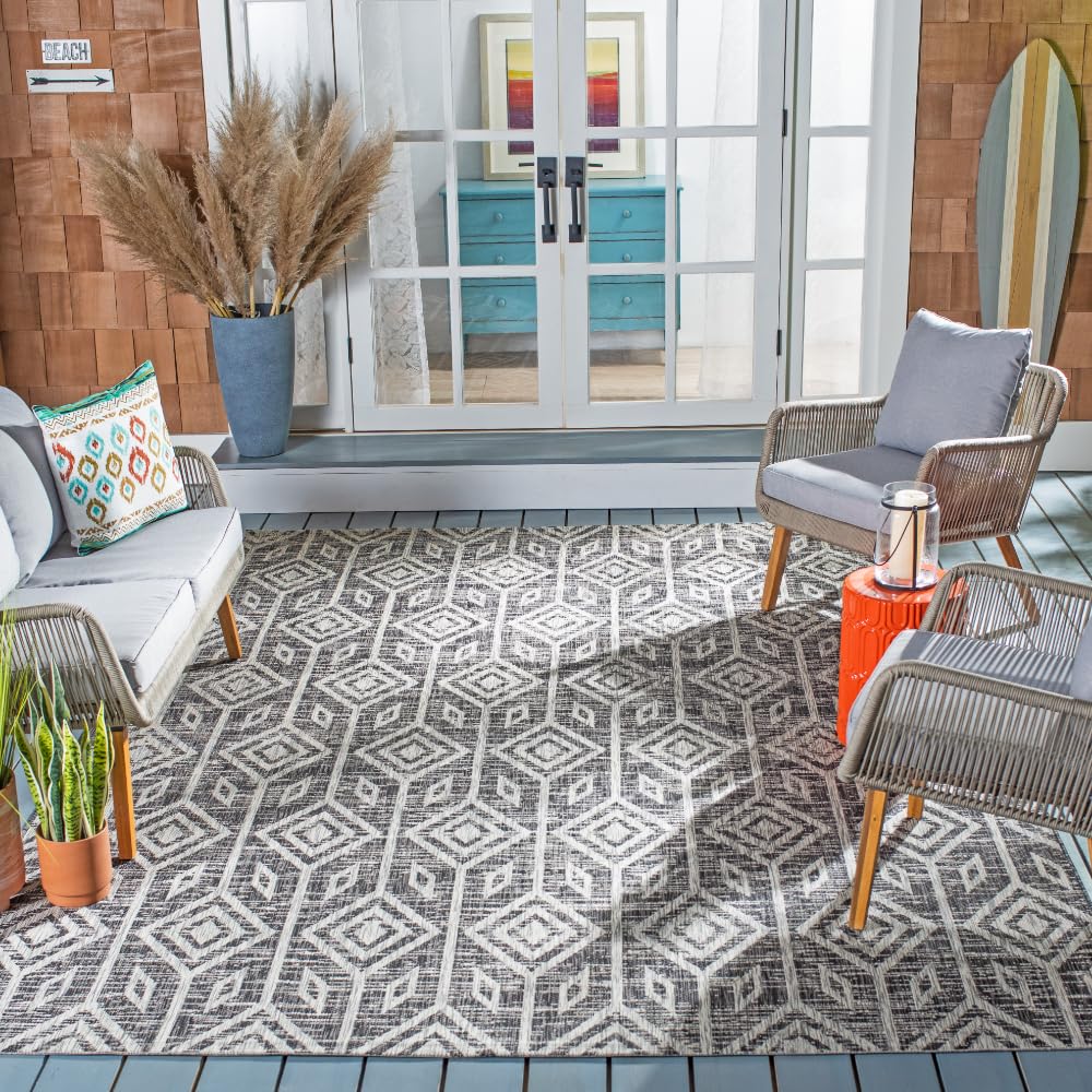 SAFAVIEH Courtyard Collection 8' x 10' Black & Grey Indoor Outdoor Waterproof Area Rug - Easy to Clean, Perfect for Patio, Backyard, Mudroom, and High Traffic Areas