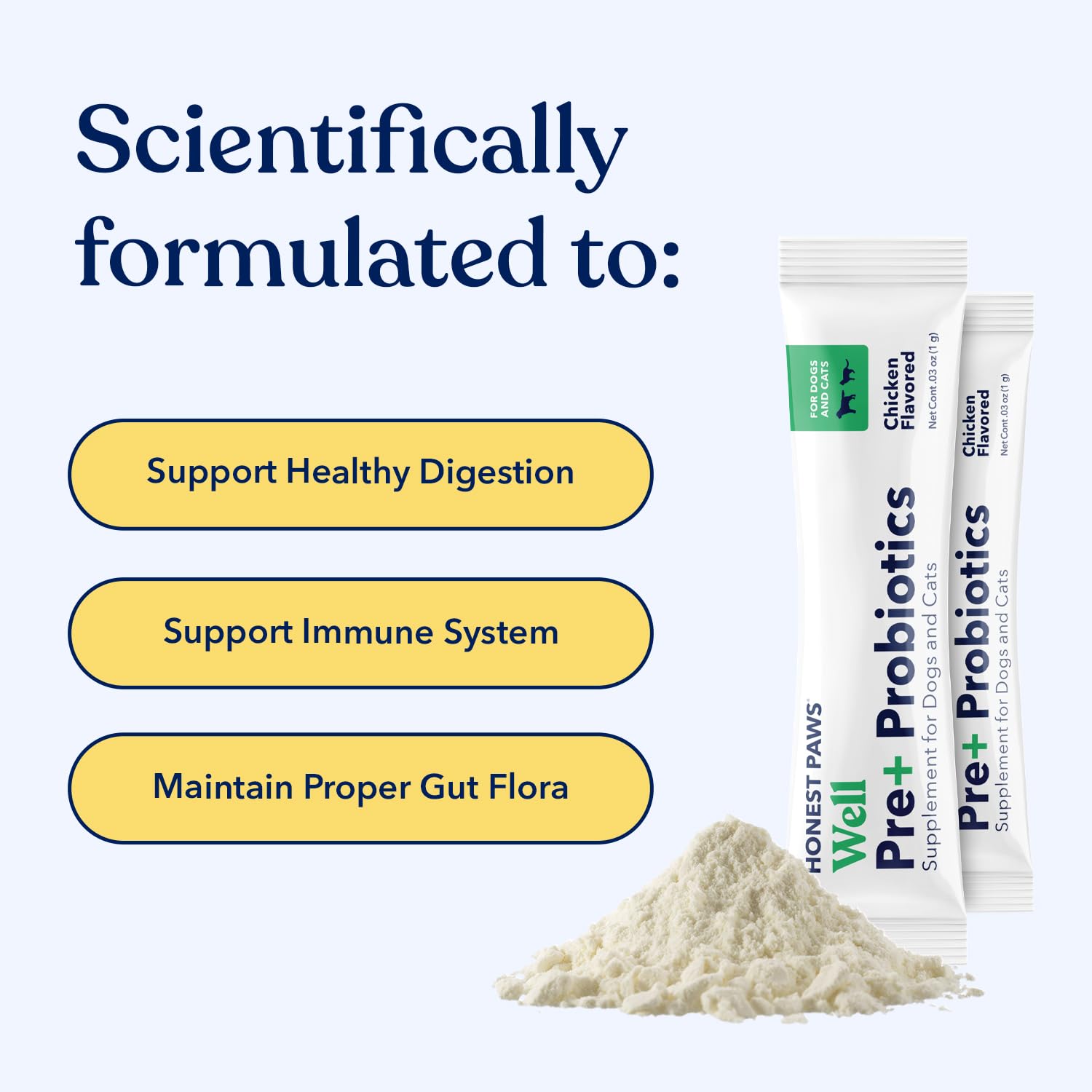Honest Paws Probiotics for Dogs - Digestive & Immune Support Powder with Prebiotics | Made in USA | Chicken Flavor (30 Sticks) | Supports Gut Health & Immunity for Active Dogs