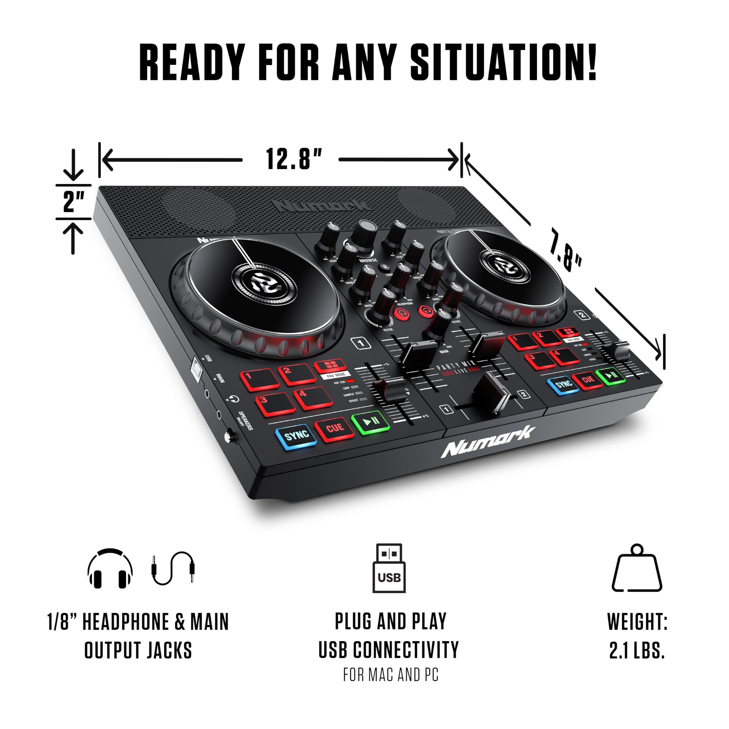 Numark Party Mix Live DJ Controller with HF125 Headphones - Complete DJ Set with Lights, Speakers, Mixer for Adults & Kids | Perfect for Home Parties, Birthday Events & Music Practice