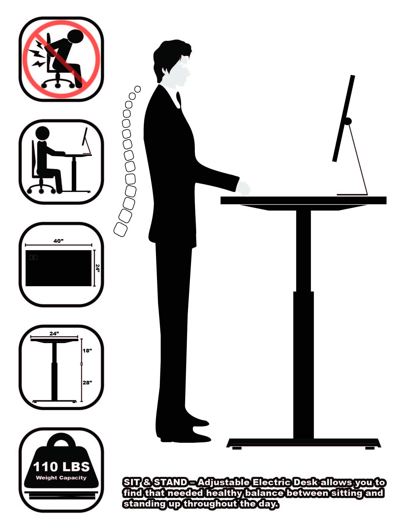 SHW 40-Inch Electric Height Adjustable Standing Desk with Memory Preset & Cable Management - Ergonomic Home Office Desk for Work from Home & Gaming (White)