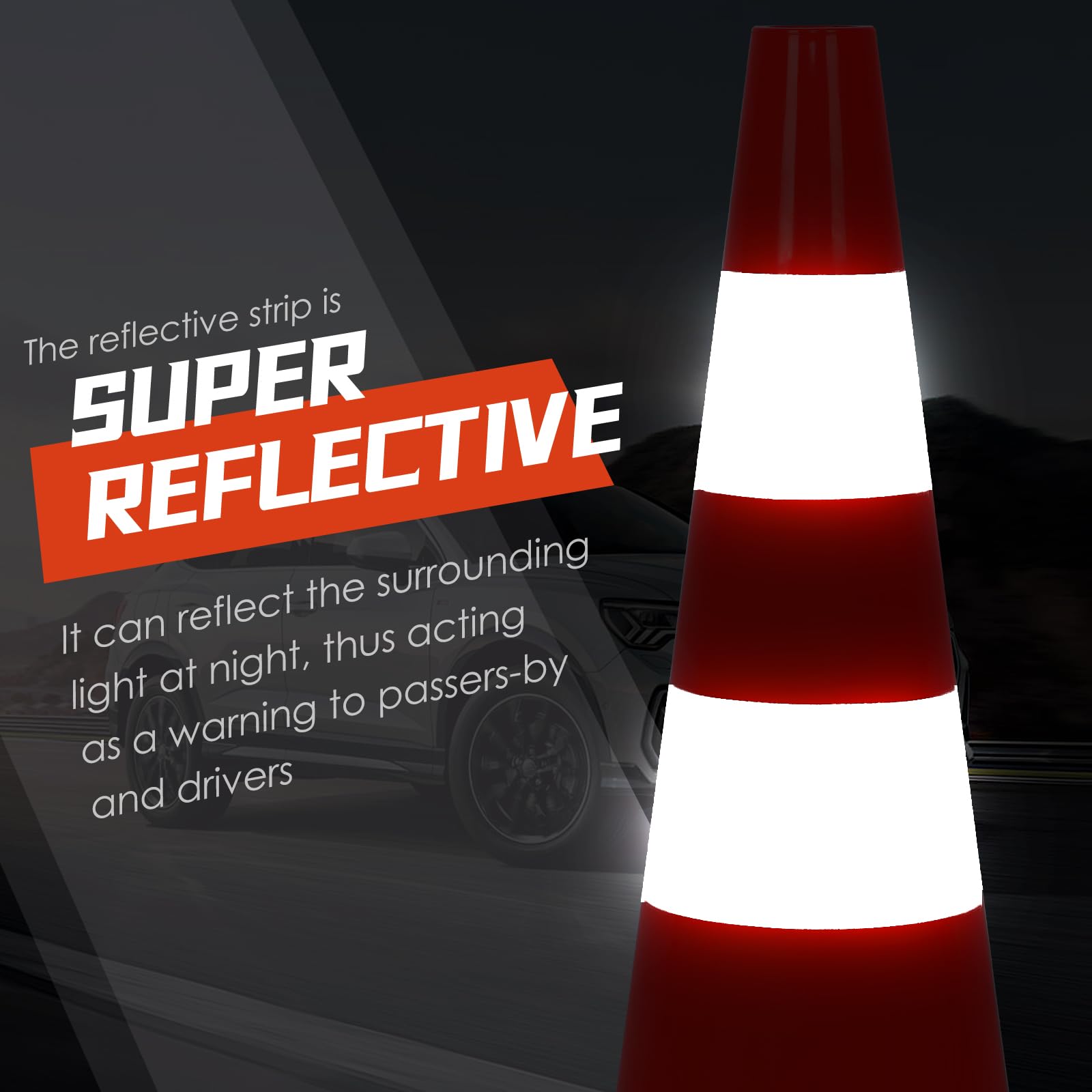 28 Inch Traffic Safety Cones with Reflective Collars - 12 Pack for Parking Lots, Road Construction, Lane Control & Driving Safety | Perfect for Work Zones, School Areas & Event Management