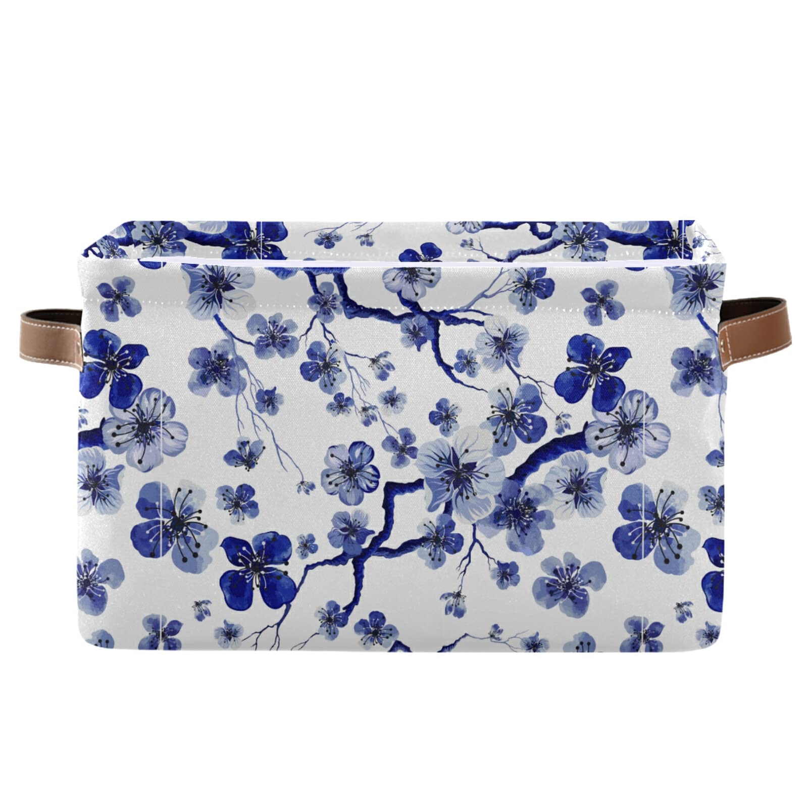 Hand Painted Sakura Foldable Storage Basket - Collapsible Waterproof Fabric Bin with Handles for Shelves, Nursery, Closet & Home Organization | Decorative Canvas Storage Cube for Bedroom, Bathroom & Office (1PC)