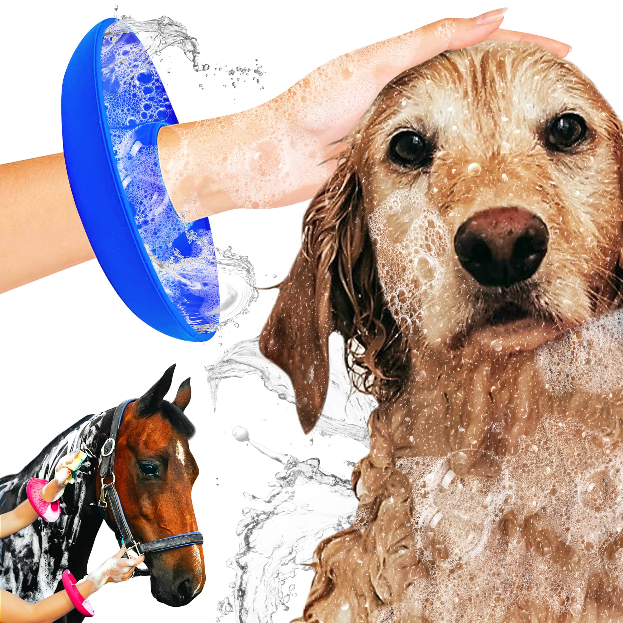Waterproof Drip Catcher Cuffs for Dogs & Horses - Pet Bathing Accessories for Shower, Bathtub & Grooming Station - 2 Pack Blue Washing Protection Sleeves - Ideal for Dog Grooming, Horse Care & Pet Spa Days