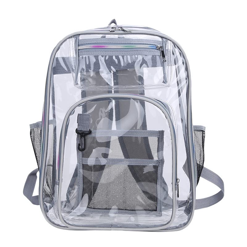 Large Clear Backpack - Heavy Duty PVC Transparent School Backpack for Stadium, Concerts & Travel - Durable Grey Clear Bag for Security Checks & Events