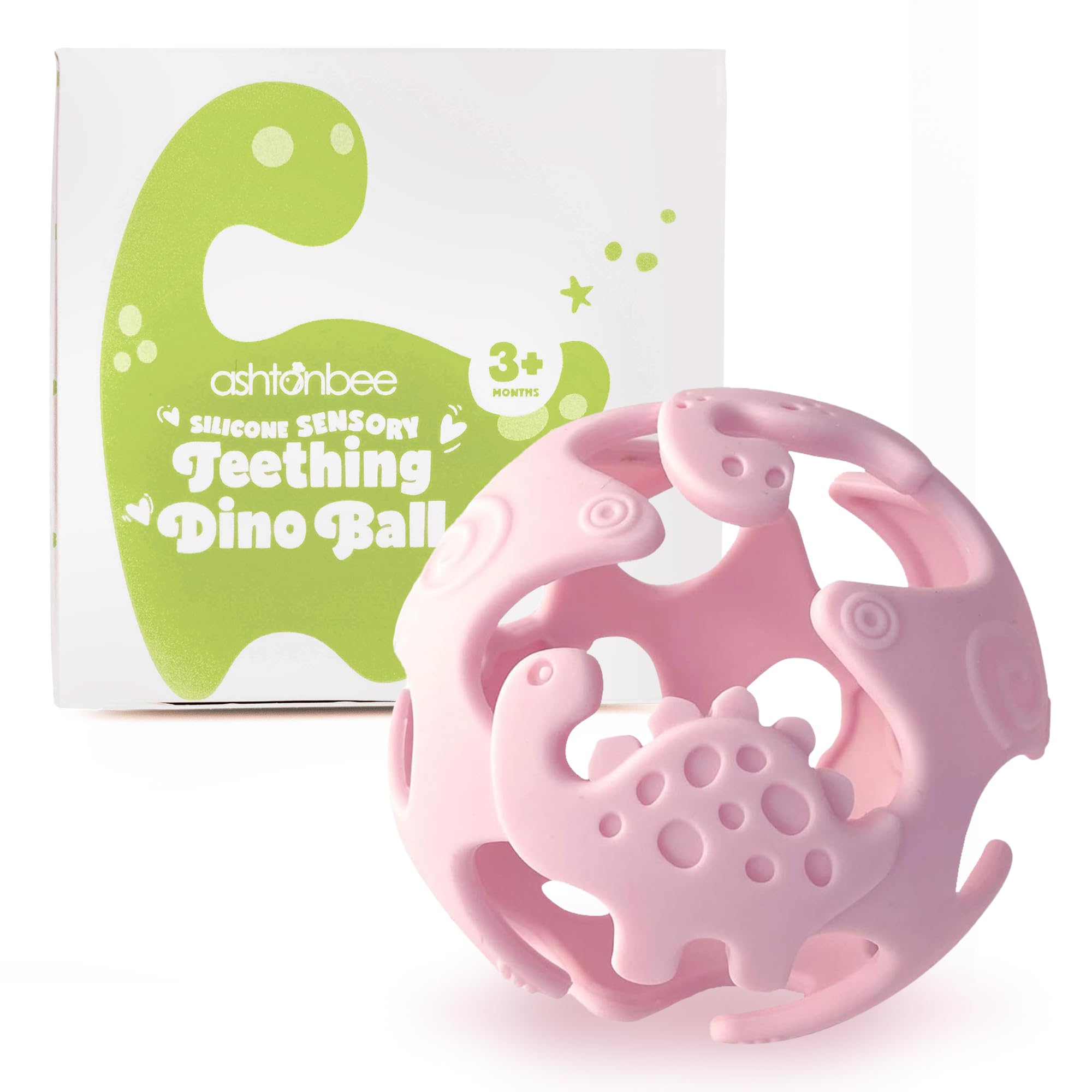 Dinosaur Baby Teething Toys - BPA-Free Silicone Sensory Toys for Infants 0-18 Months | Soft, Lightweight & Easy to Clean | Textured Chew Toy for Soothing Sore Gums | Perfect for Home, Daycare & Travel (Peach Pink)