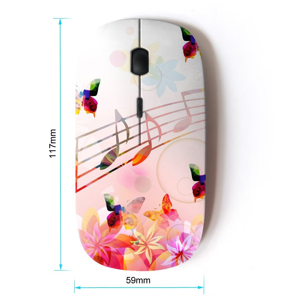 2.4G Wireless Optical Mouse with Music Notes, Pink Flowers & Butterflies Design - Perfect for Office, Home, and Travel Use