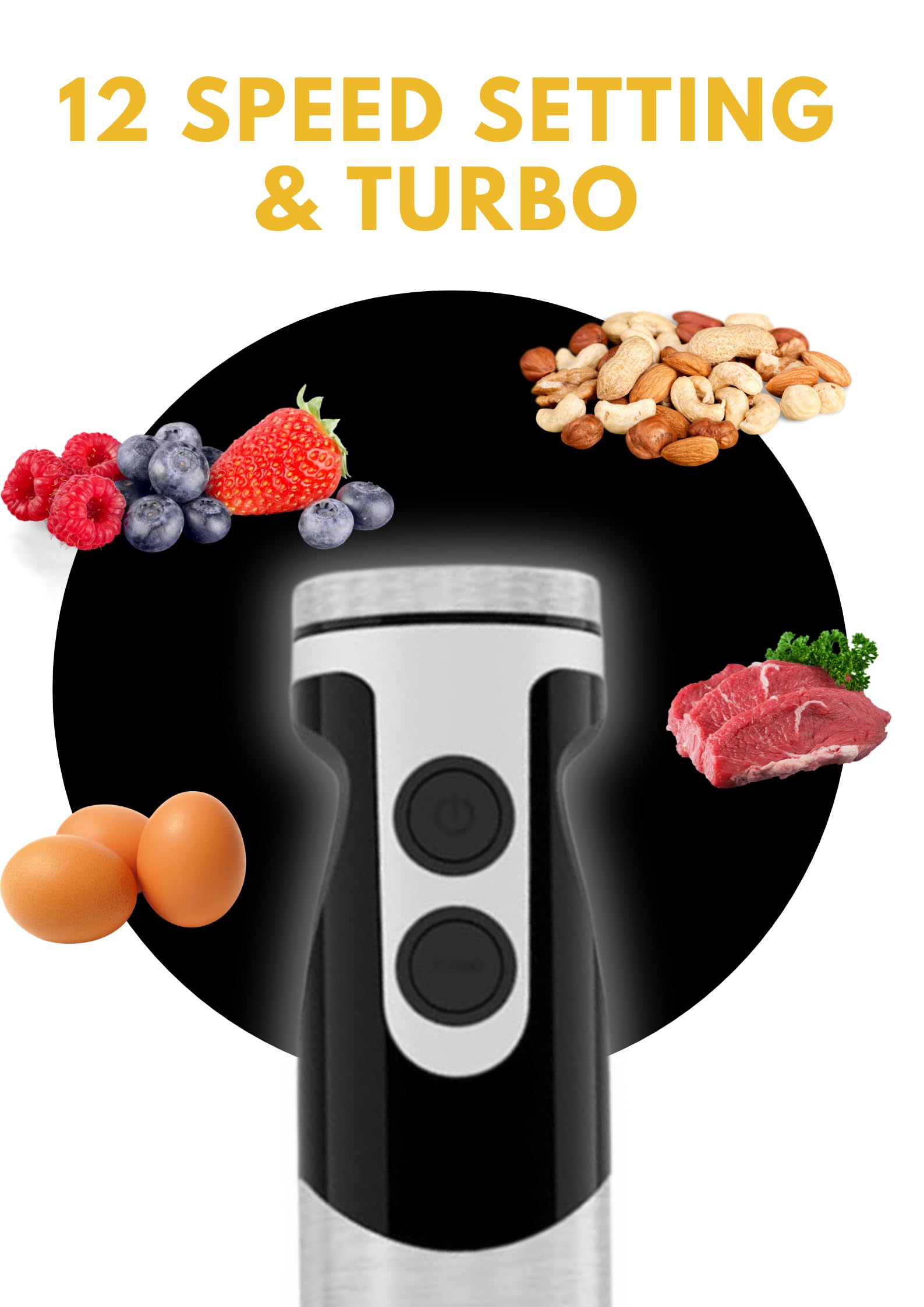 3-in-1 Immersion Hand Blender with 12-Speed Control - 500W Powerful Motor & Titanium-Plated Stainless Steel Blades - Ideal for Smoothies, Soups, Sauces & Baby Food Prep in Kitchen