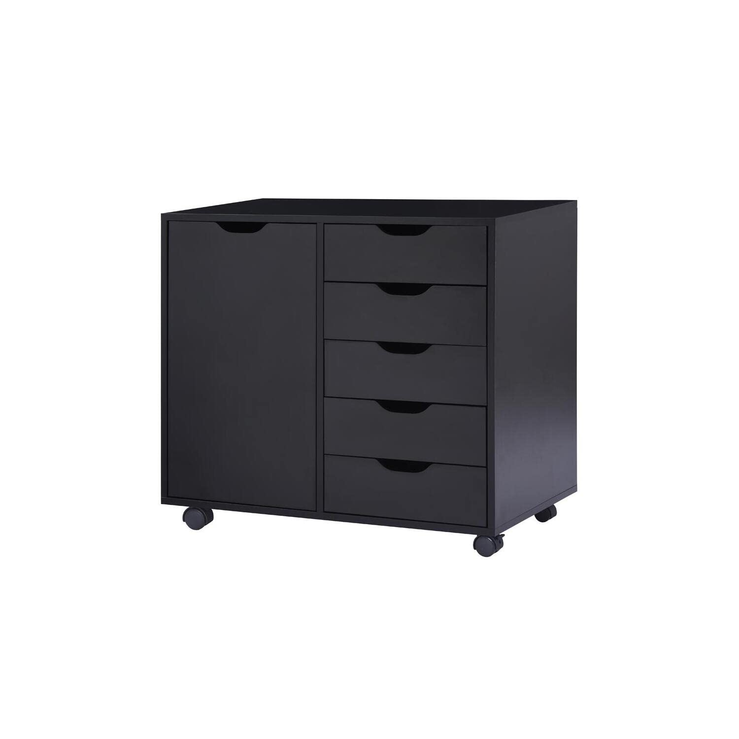 Naomi Home 5-Drawer Dresser with Wheels - Tall Bedroom Storage Cabinet for Clothes, Makeup & Accessories - 180 lbs Capacity - Black - Perfect for Bedroom, Closet Organization & Vanity Setup
