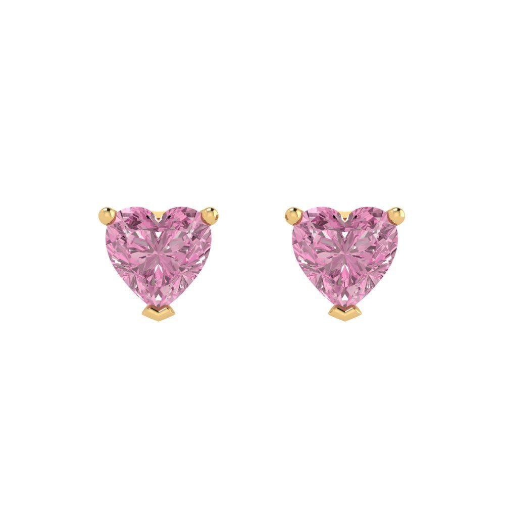 0.94cttw Heart Cut Solitaire Pink Simulated Diamond Stud Earrings - 14k Yellow Gold Push Back Fine Jewelry - Perfect for Anniversary Gifts, Valentine's Day & Romantic Occasions