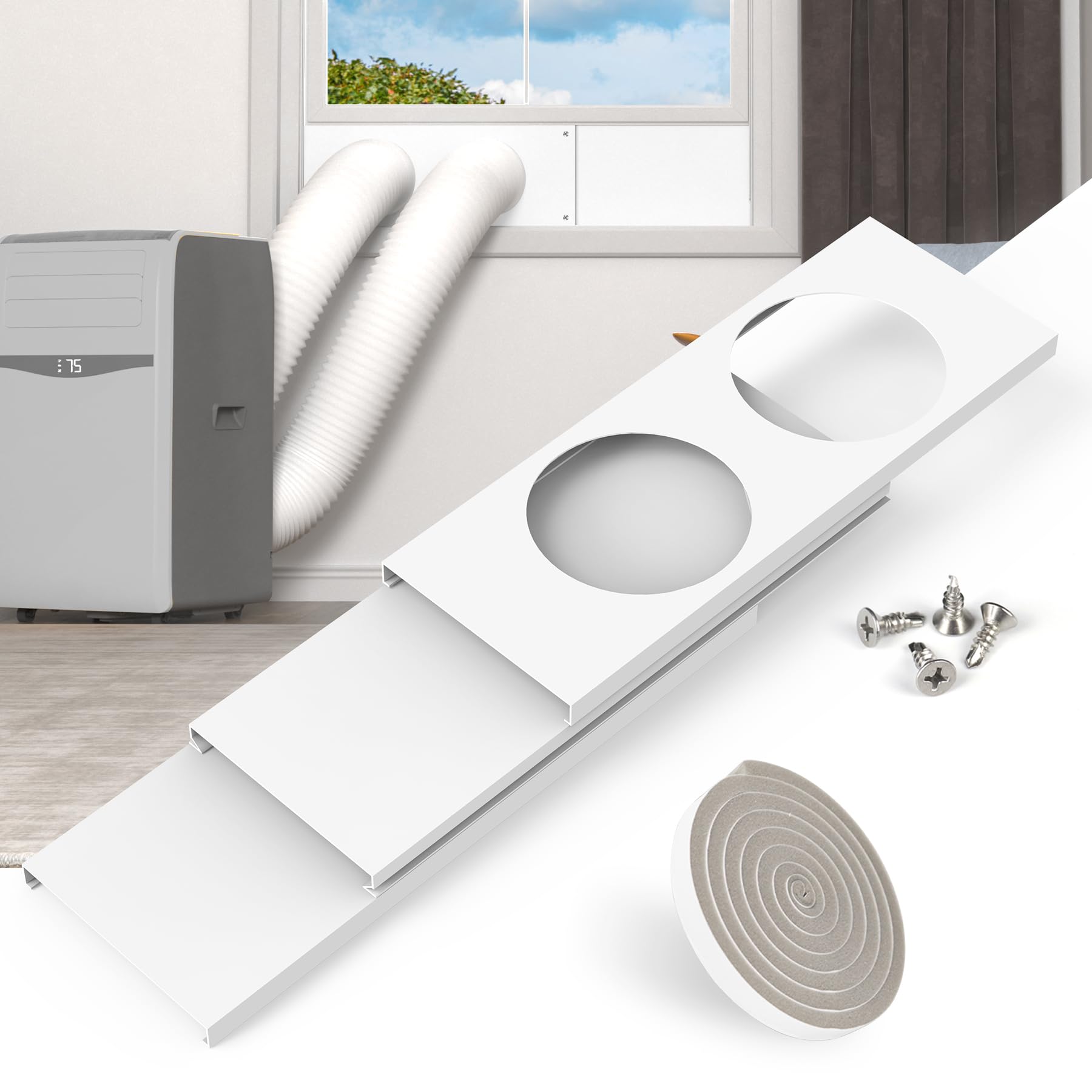 BJADE'S 5.9 Inch Dual Hose Portable Air Conditioner Window Seal Kit - Adjustable AC Exhaust Vent (17