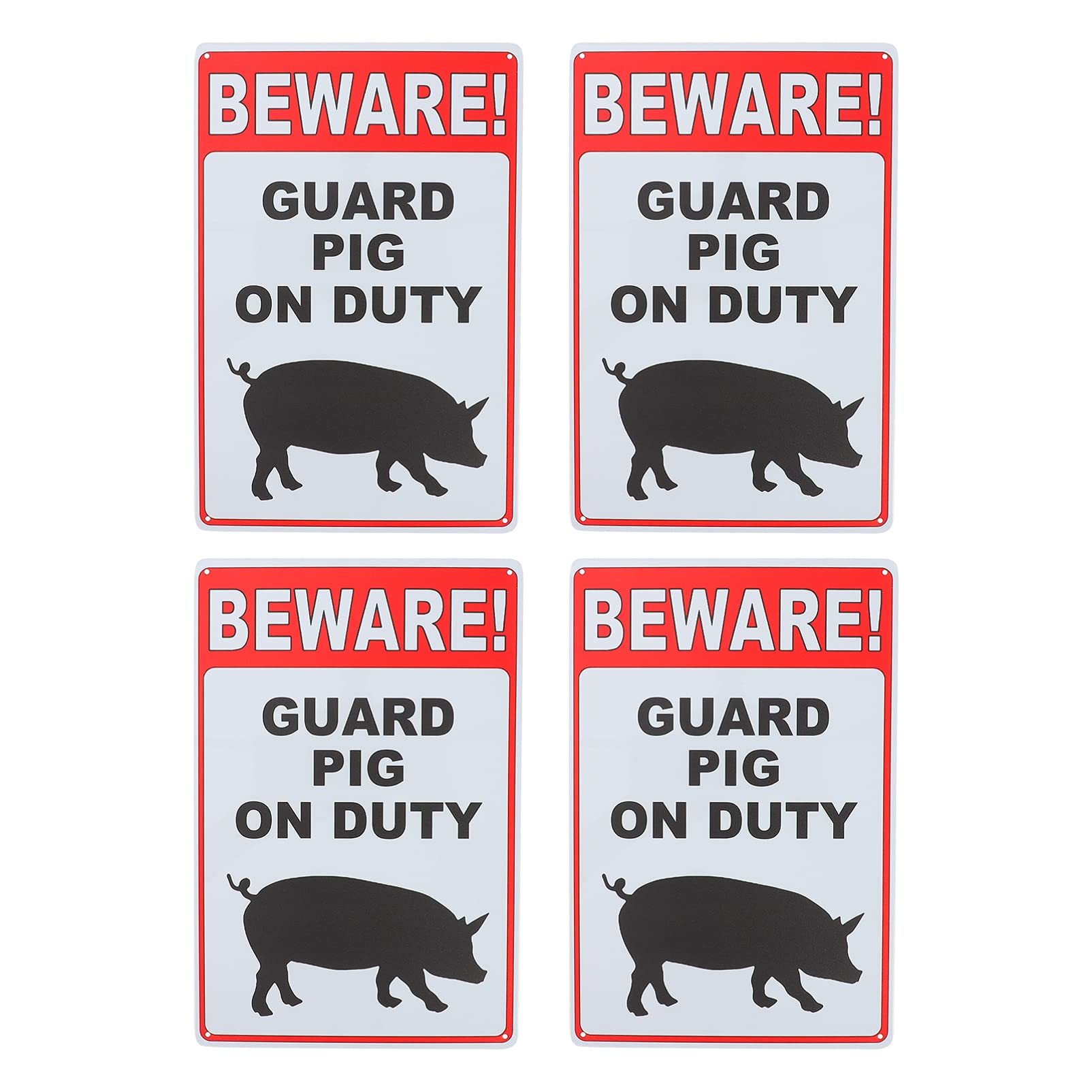 Baluue Vintage Decor - Set of 4 Guard Pig On Duty Warning Signs - Rustic Iron Tin Plaque for Garden, Lawn & Outdoor Decor - Perfect for Farmhouse, Patio & Backyard Security Decoration