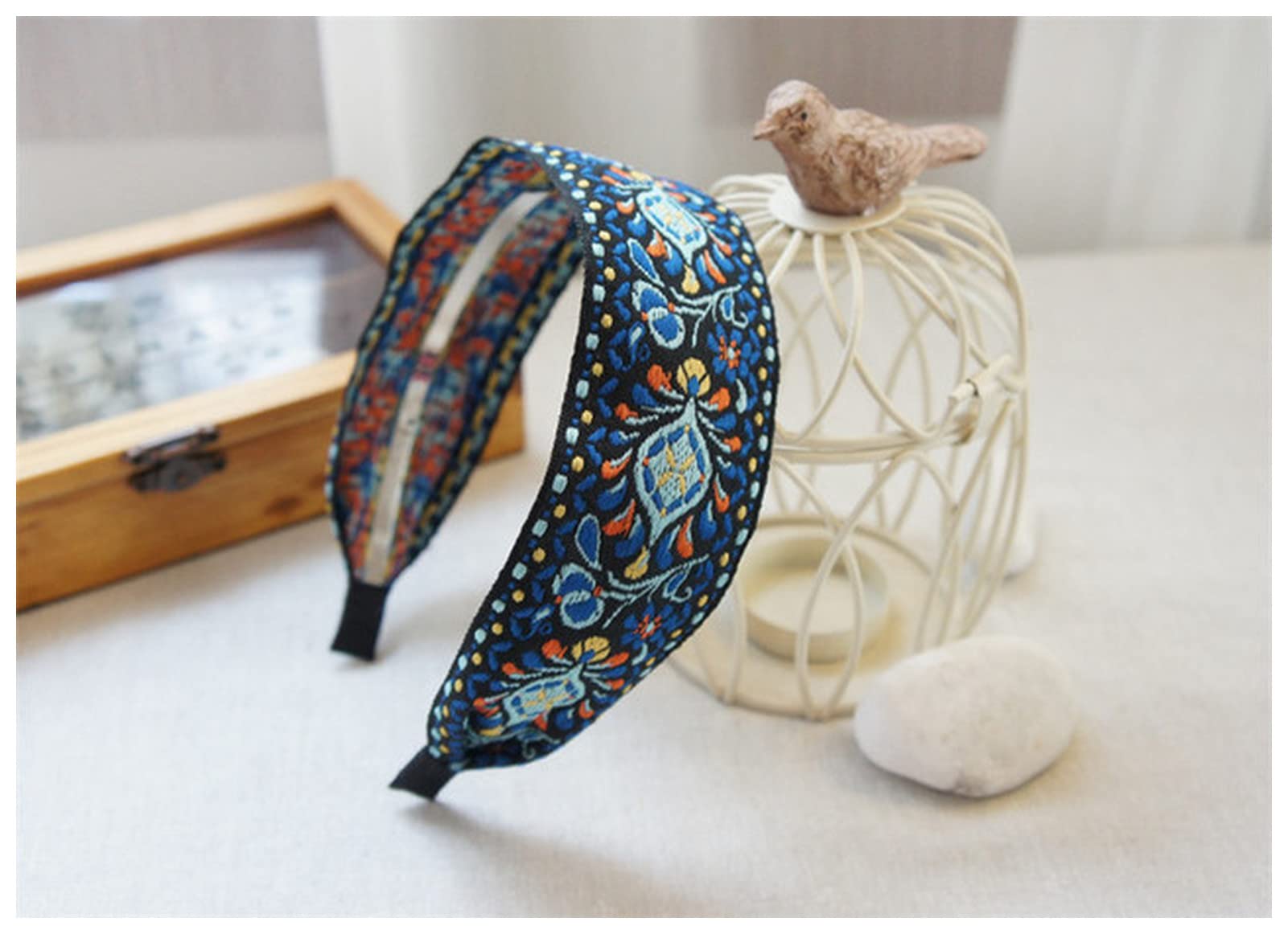 Bohemian Embroidered Floral Headband for Women - Wide Turban Hair Accessory with Ethnic Pattern - Perfect for Workouts, Yoga, and Casual Wear