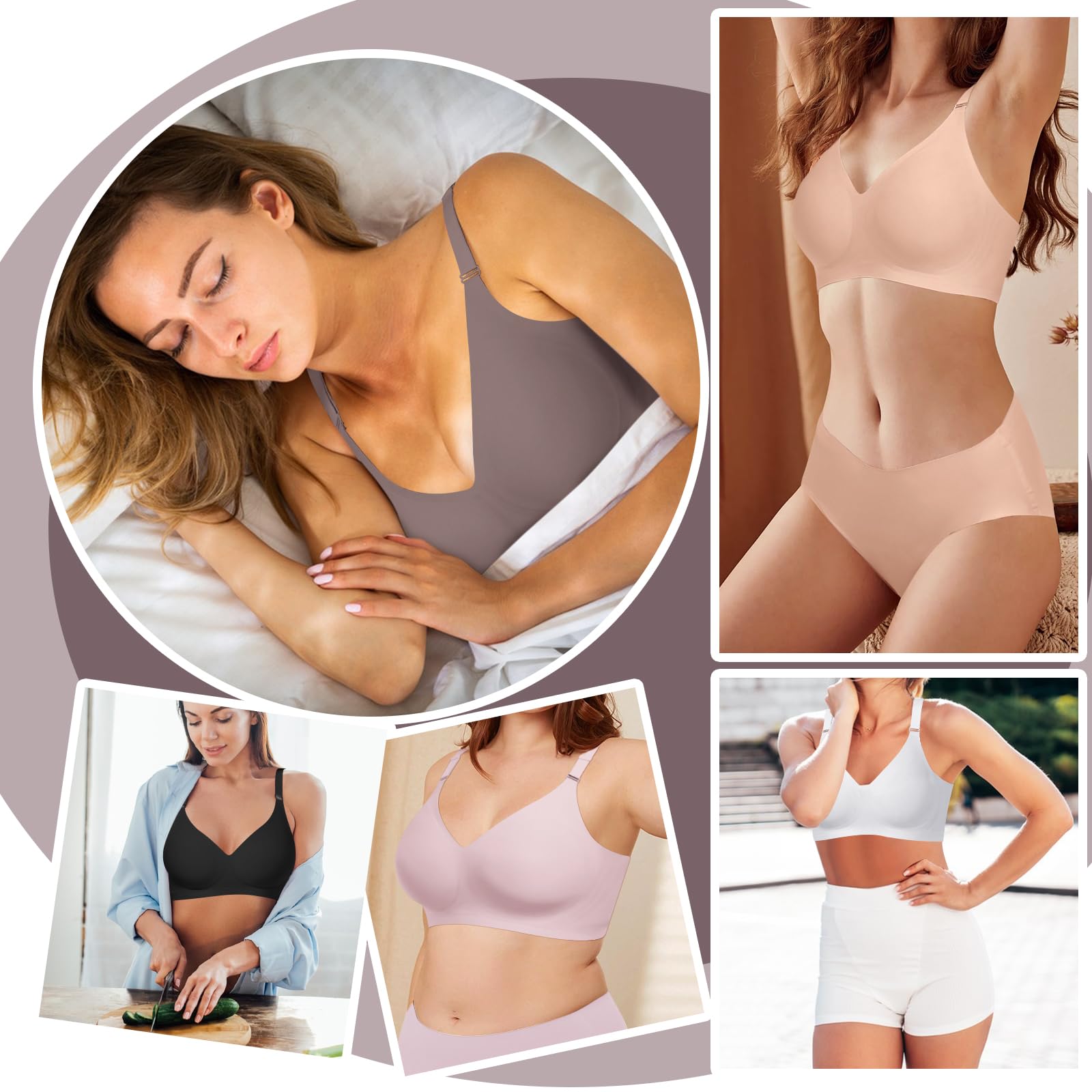 Wireless Push Up Bras for Women - Seamless No Underwire Full Coverage Bralette with V Neck Lift - Comfortable Everyday Bra for Workout, Yoga & Daily Wear