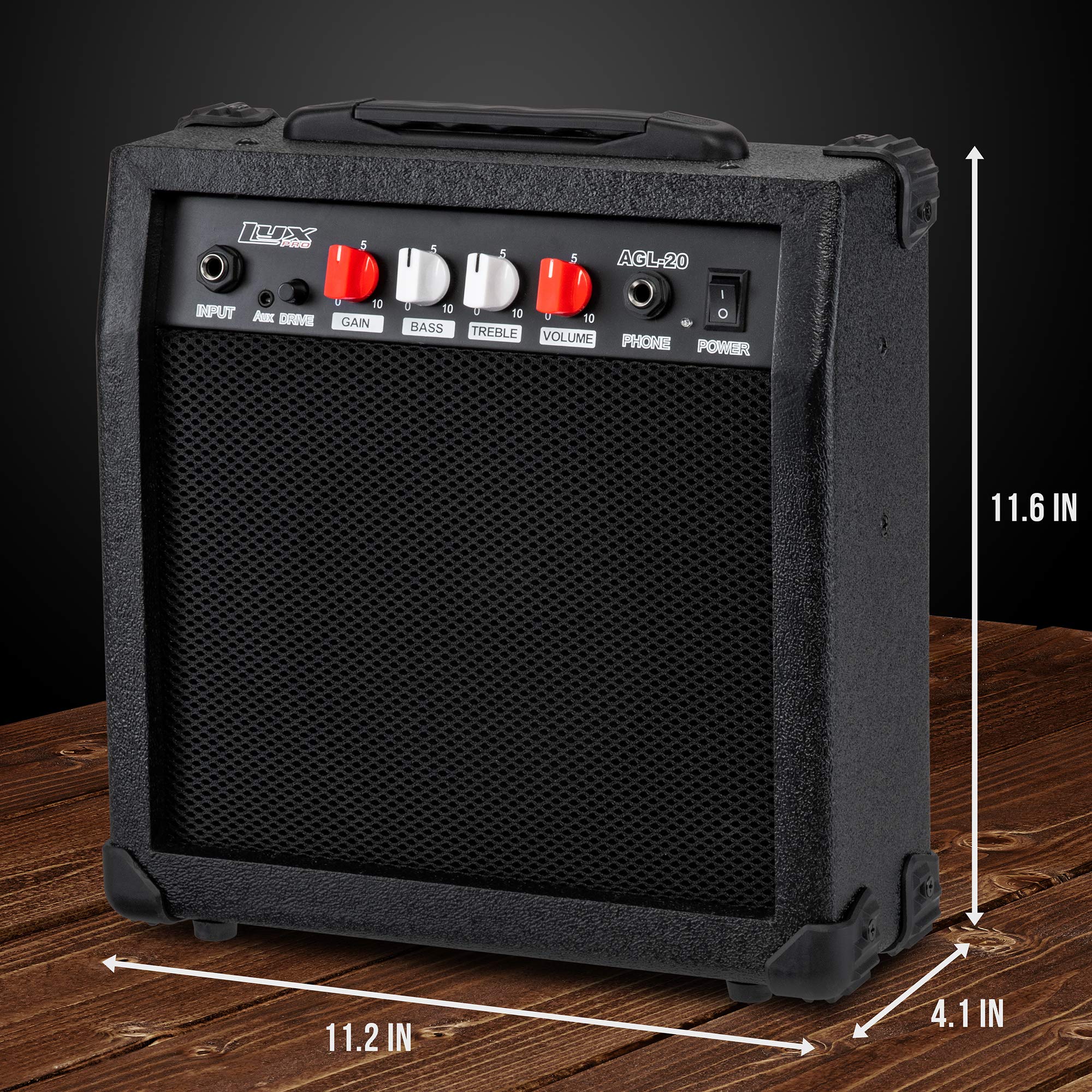 LyxPro 20W Electric Guitar Amplifier with Built-in Speaker, Headphone Jack & Aux Input - Gain, Bass, Treble, Volume Controls - Black - Perfect for Home Practice, Studio Recording & Live Performances