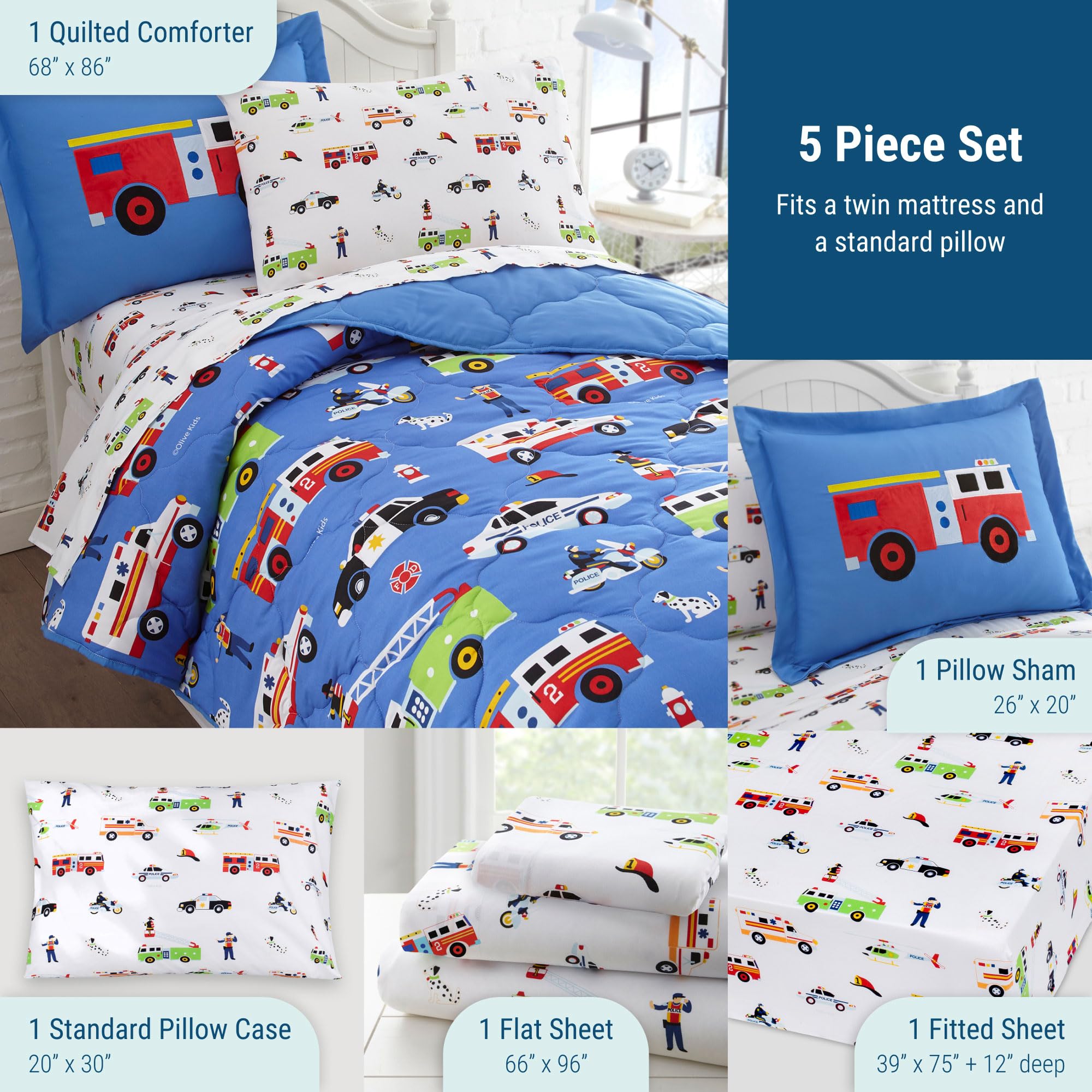 Wildkin Kids 5-Piece Twin Bed in a Bag Microfiber Bedding Set - Comforter, Flat Sheet, Fitted Sheet, Pillowcase & Sham for Boys & Girls (Heroes Design) | Perfect for Kids' Bedrooms, Sleepovers & Cozy Nights