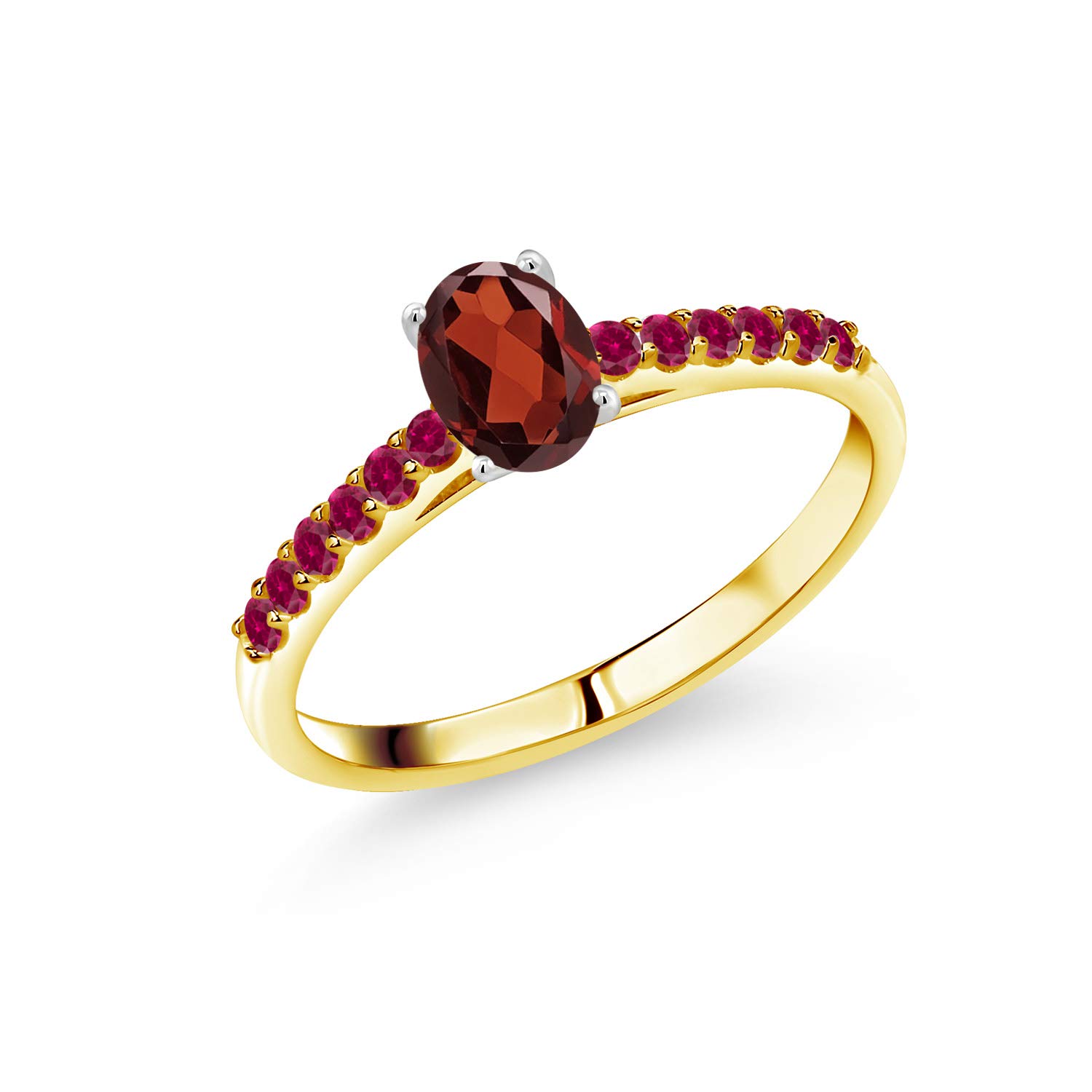 0.75 Ct Genuine Red Garnet & Created Ruby 10K Yellow Gold Ring with White Gold Prongs - Elegant Jewelry for Engagement, Anniversary & Special Occasions