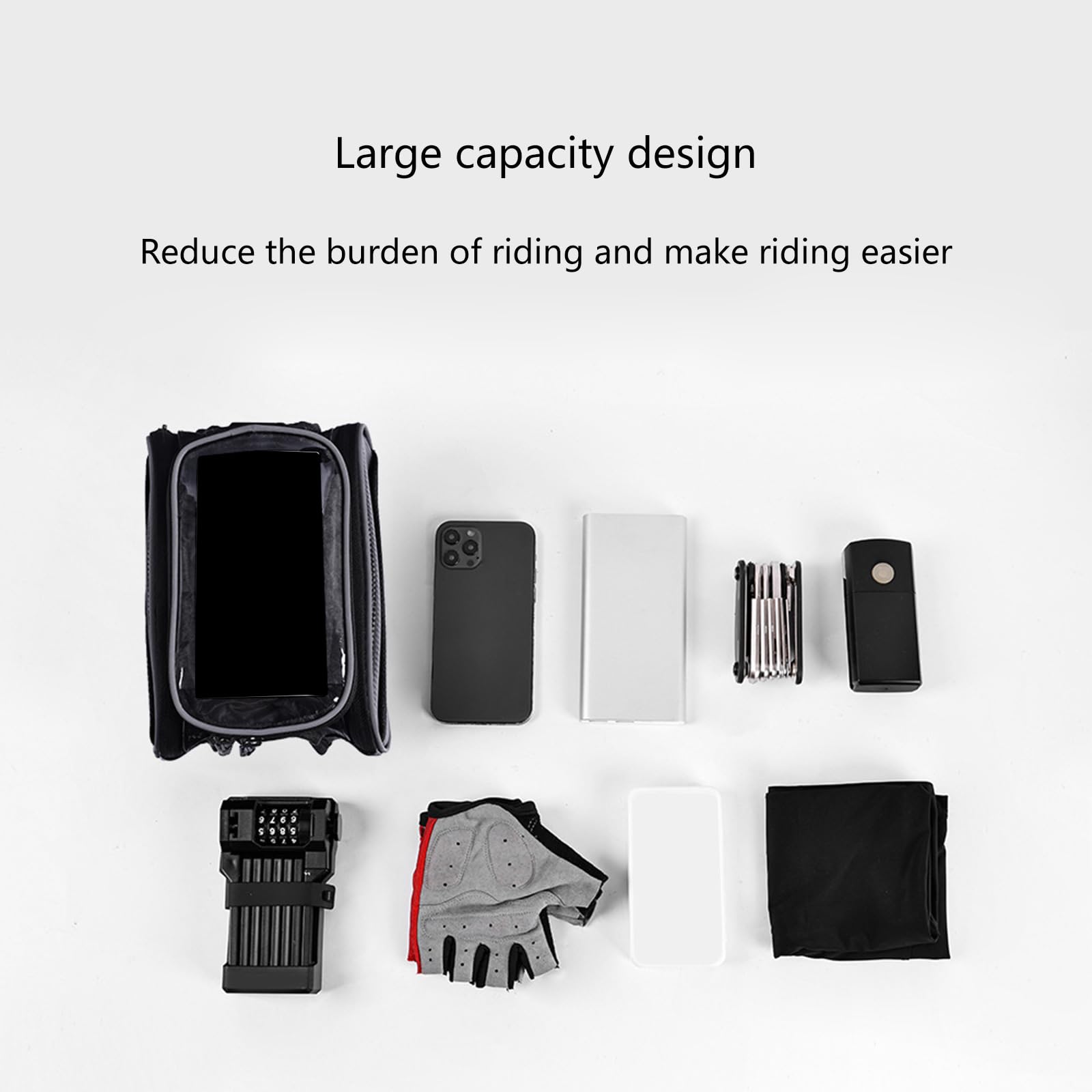 **Mountain Bike Front Frame Bag - Large Capacity Top Tube Pouch Pannier with Touch Screen Phone Holder - Perfect for Cycling, Commuting & Outdoor Adventures**