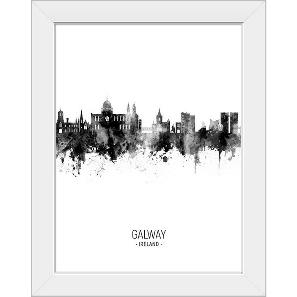 Galway Ireland Skyline White Framed Art Print - Premium Wall Decor for Living Room, Office & Bedroom - Irish Landscape Painting for Home Decoration & Gift Giving