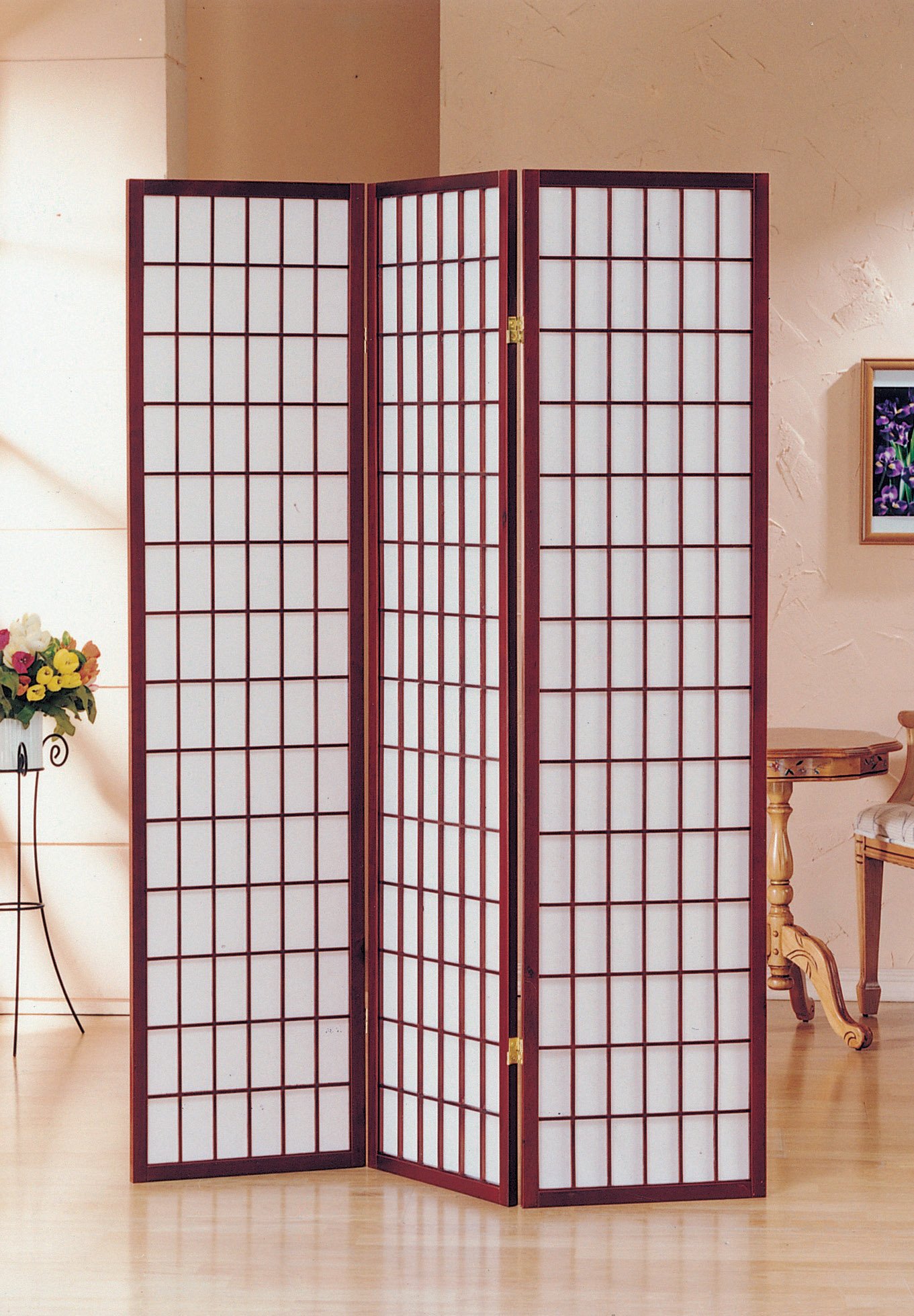 3-Panel Wooden Room Divider Screen - Cherry Finish Privacy Partition for Home, Office & Dorm - Folding Decorative Room Separator for Living Spaces, Bedrooms and Studios