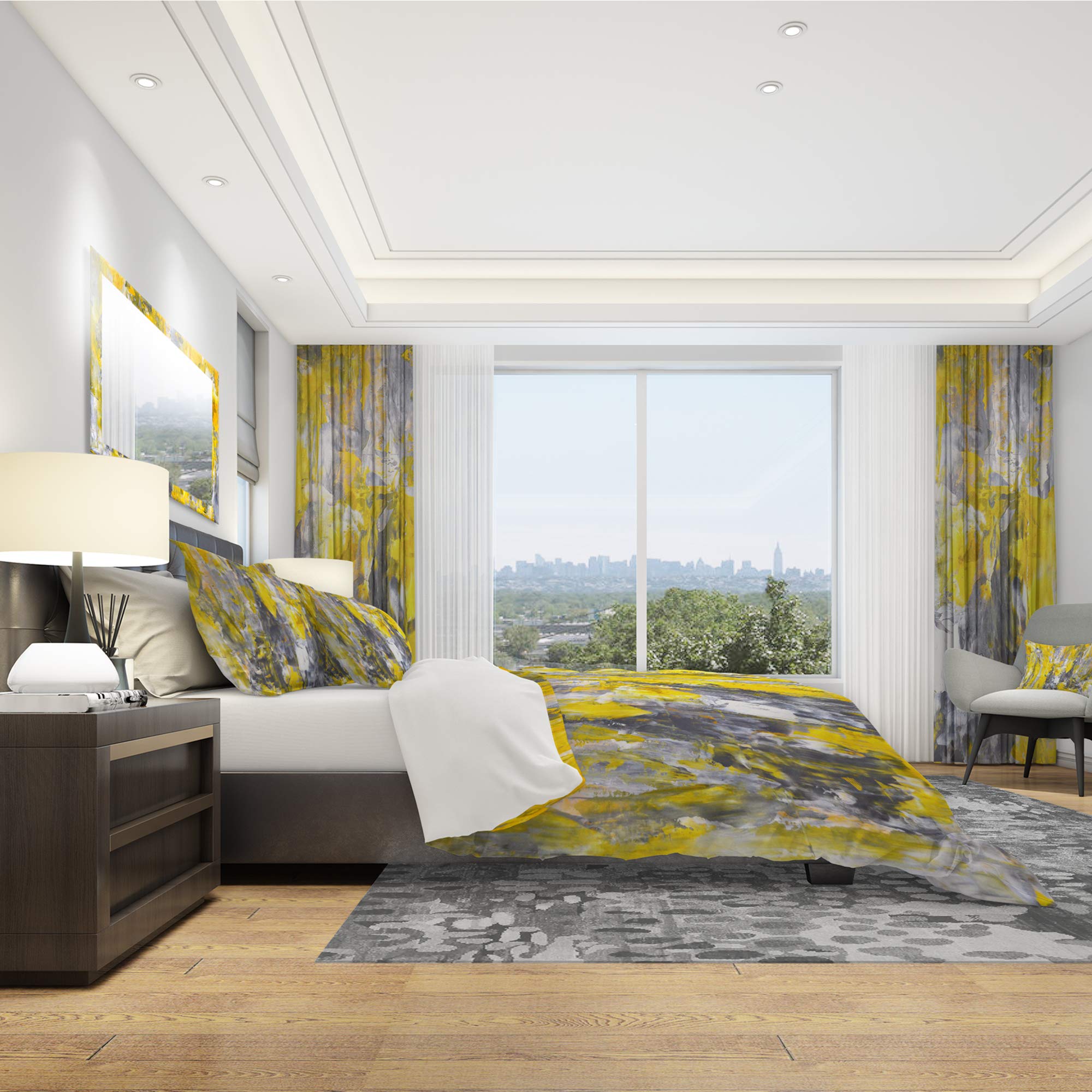 Modern Grey & Yellow Abstract Duvet Cover Set King - Cozy All-Season Bedding