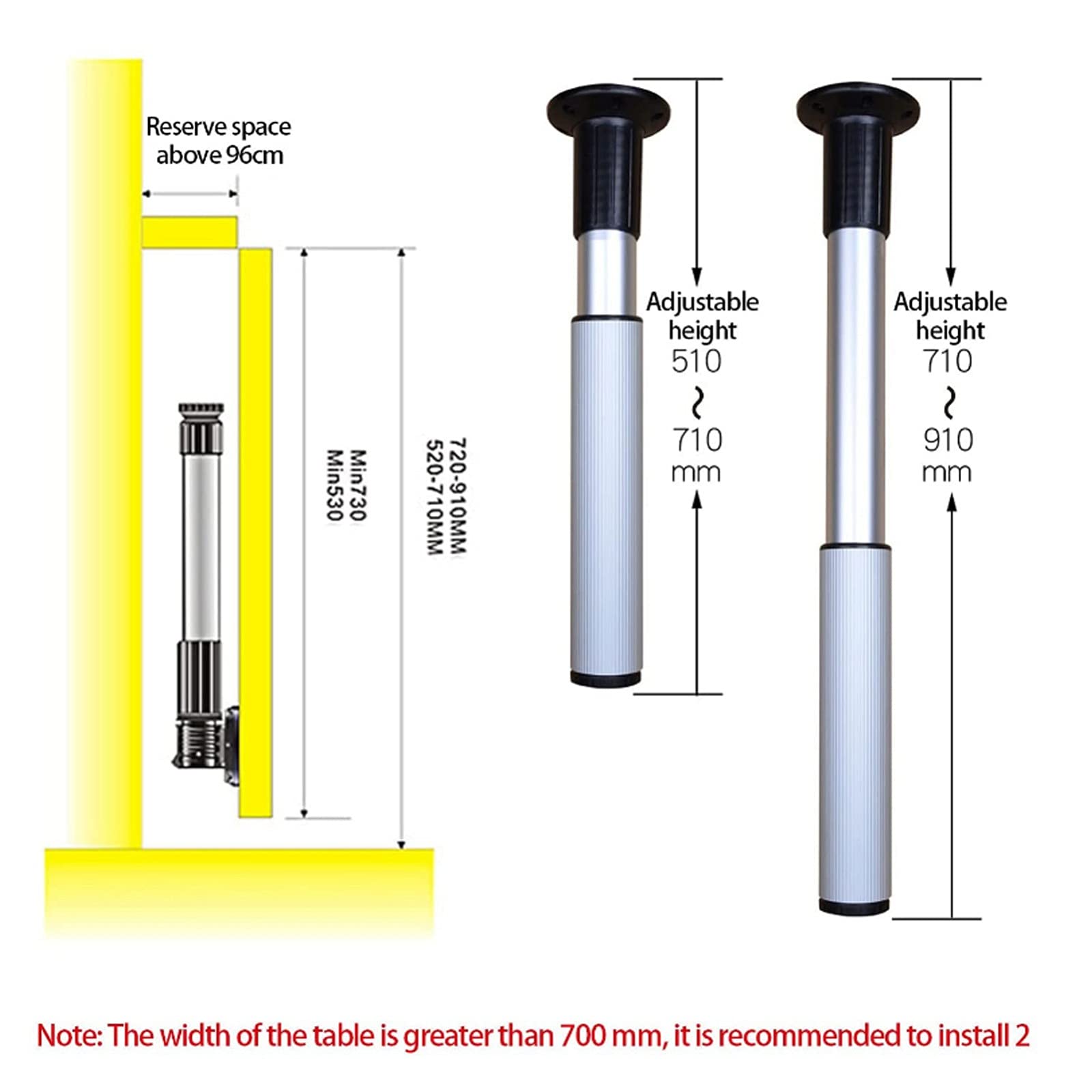 Adjustable Aluminum Alloy Folding Table Legs - Telescopic RV Dining Table Feet (71-91cm) for DIY Furniture, Camping & Small Space Living | Wall Mount & Foldable Design