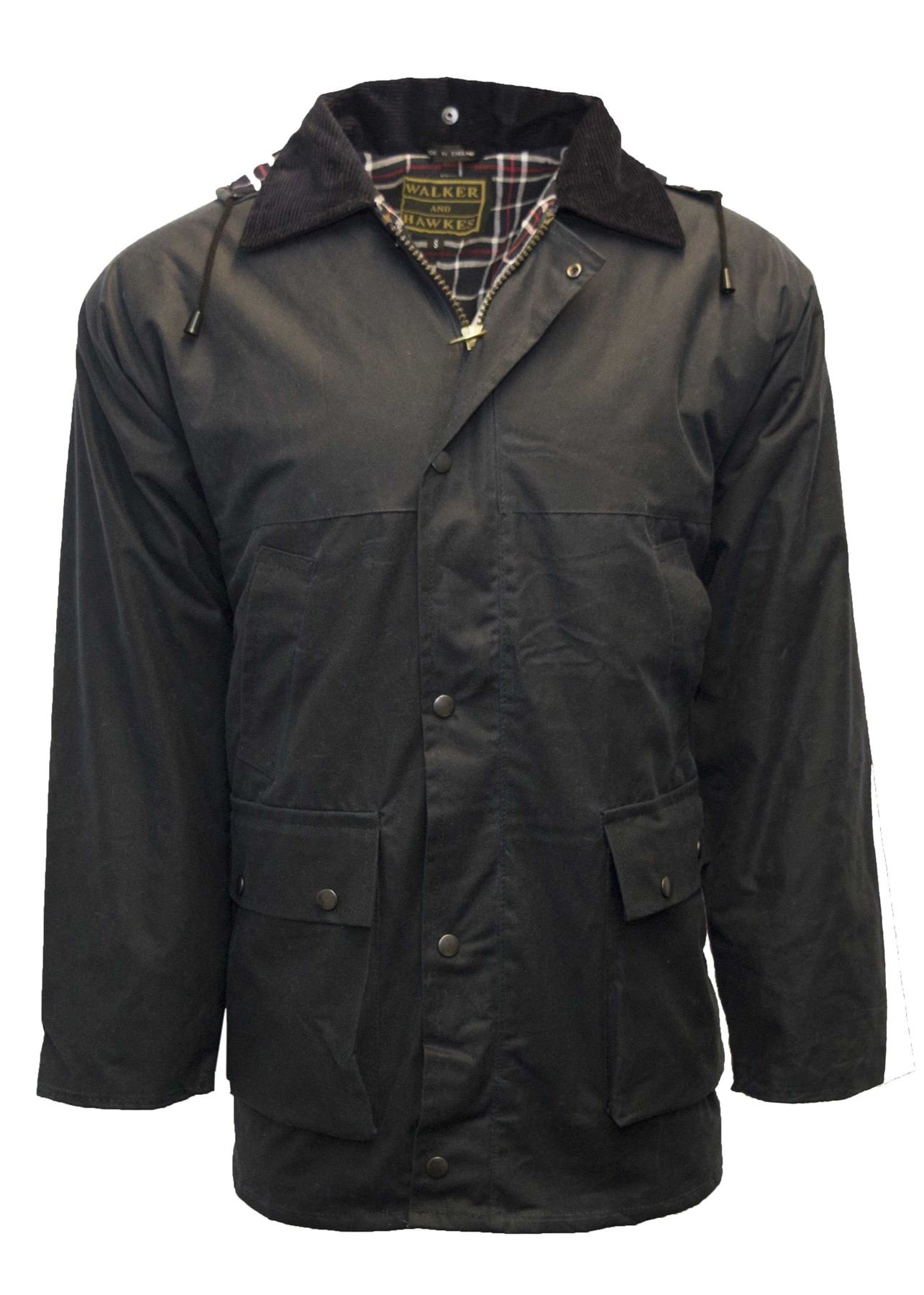 Walker & Hawkes Men's Waterproof Waxed Jacket - Heavy Duty Hunting Coat for Outdoor Activities, Country Wear, and Cold Weather Protection - Navy Blue