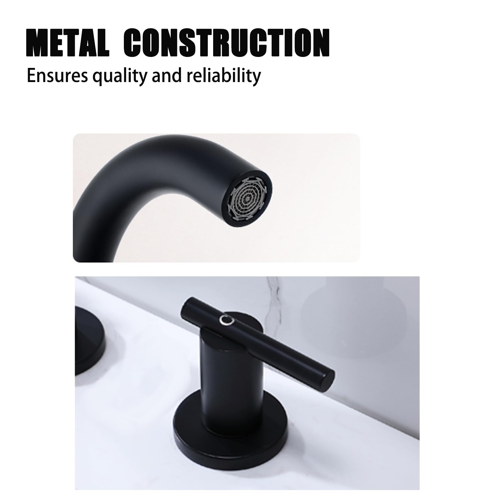 VAPSINT 8 Inch Widespread Matte Black Bathroom Faucet - 3 Hole Installation with Pop Up Drain & Water Supply Lines - 2 Handle Black Vanity Faucet for Bathroom Sink - Perfect for Modern Home, Hotel, and Commercial Use