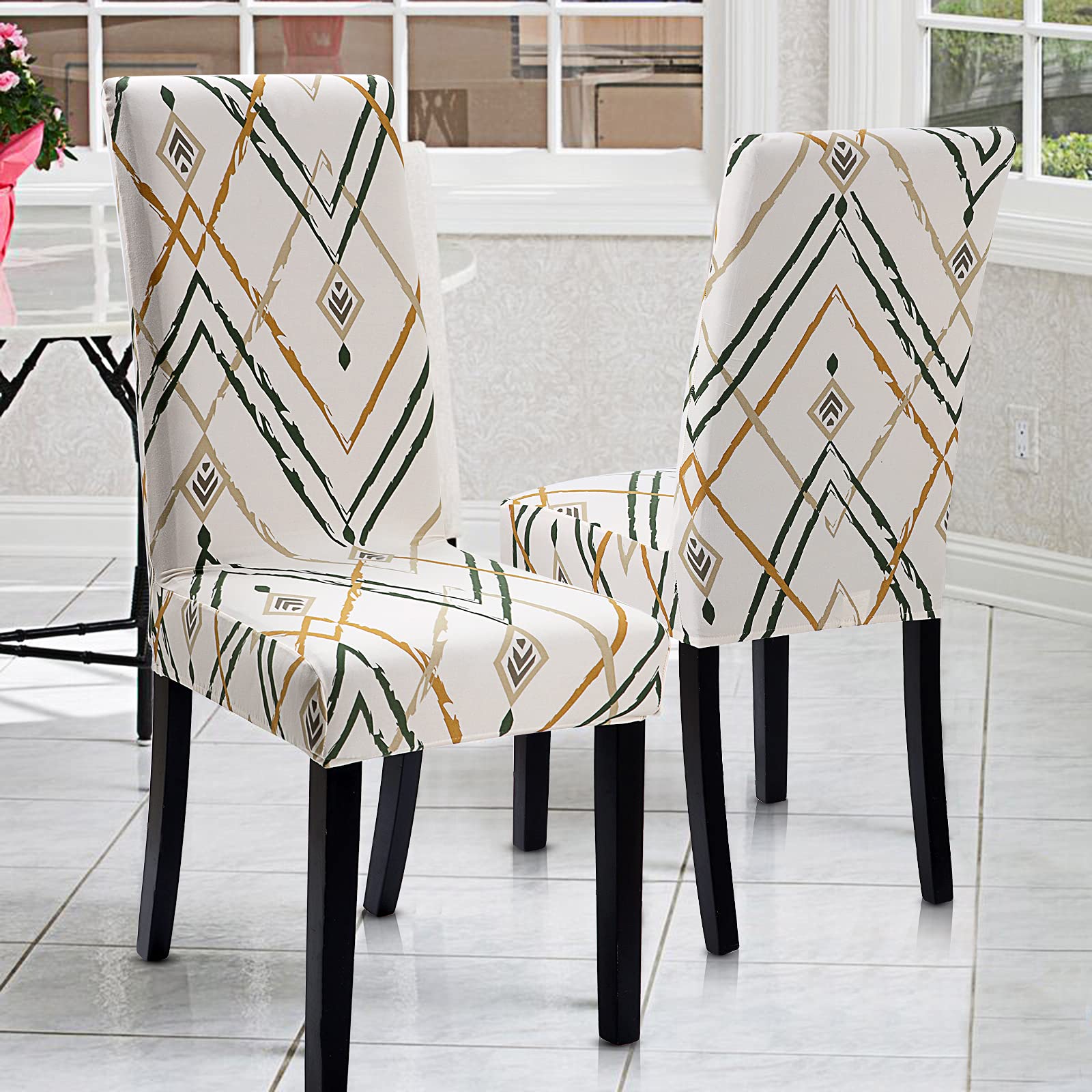 Stretch Spandex Dining Chair Covers - Washable & Removable Parson Chair Slipcovers for Kitchen, Dining Room - Light Beige (Set of 6) - Protects Chairs from Spills & Stains, Perfect for Everyday Use & Entertaining