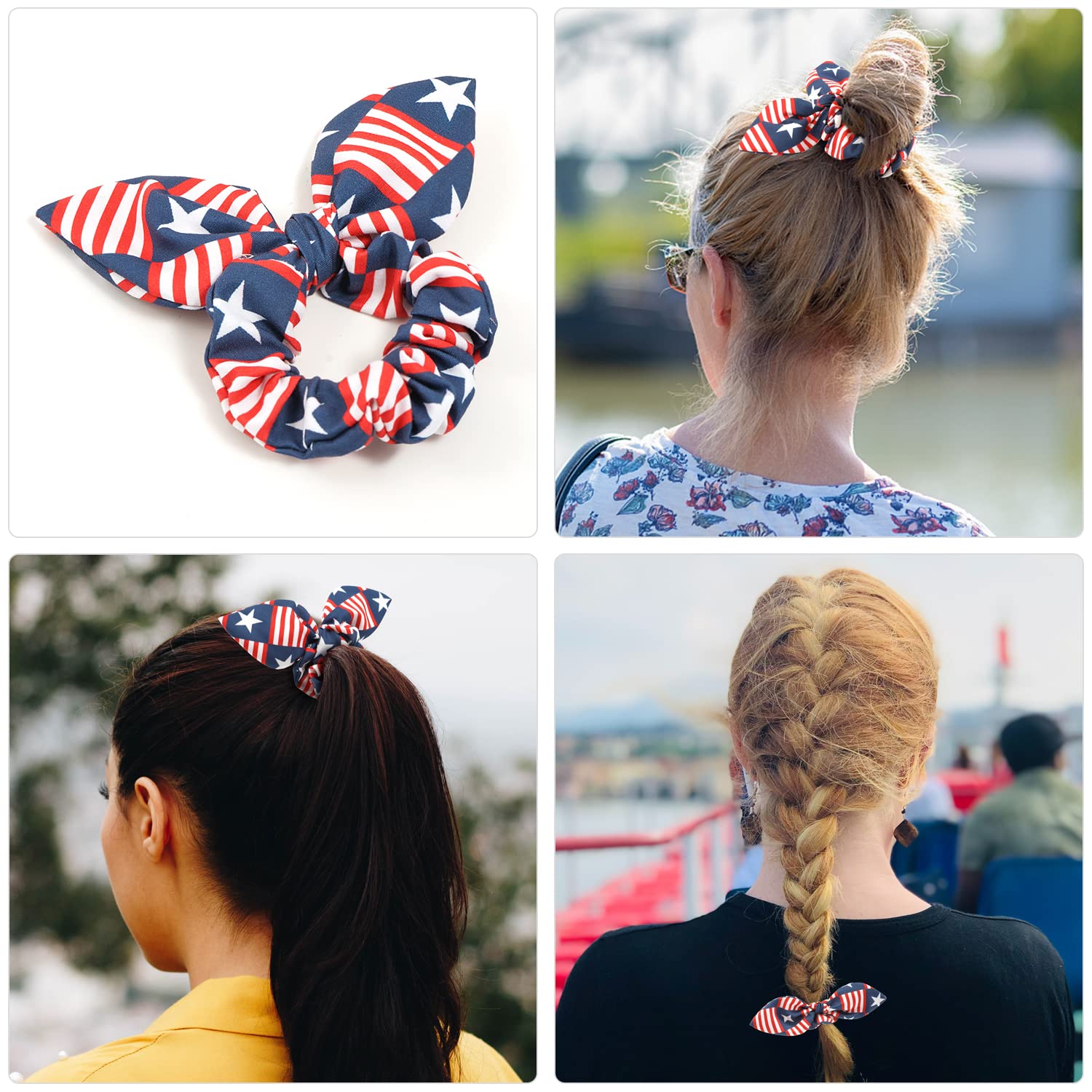 E-Clover 4th of July Patriotic Dog Bandana & Matching Scrunchie Set - American Flag Washable Dog Scarf, Pet Bandana Kerchief for Medium & Large Dogs - Perfect for Independence Day Celebrations, Parades, and Patriotic Pet Photos