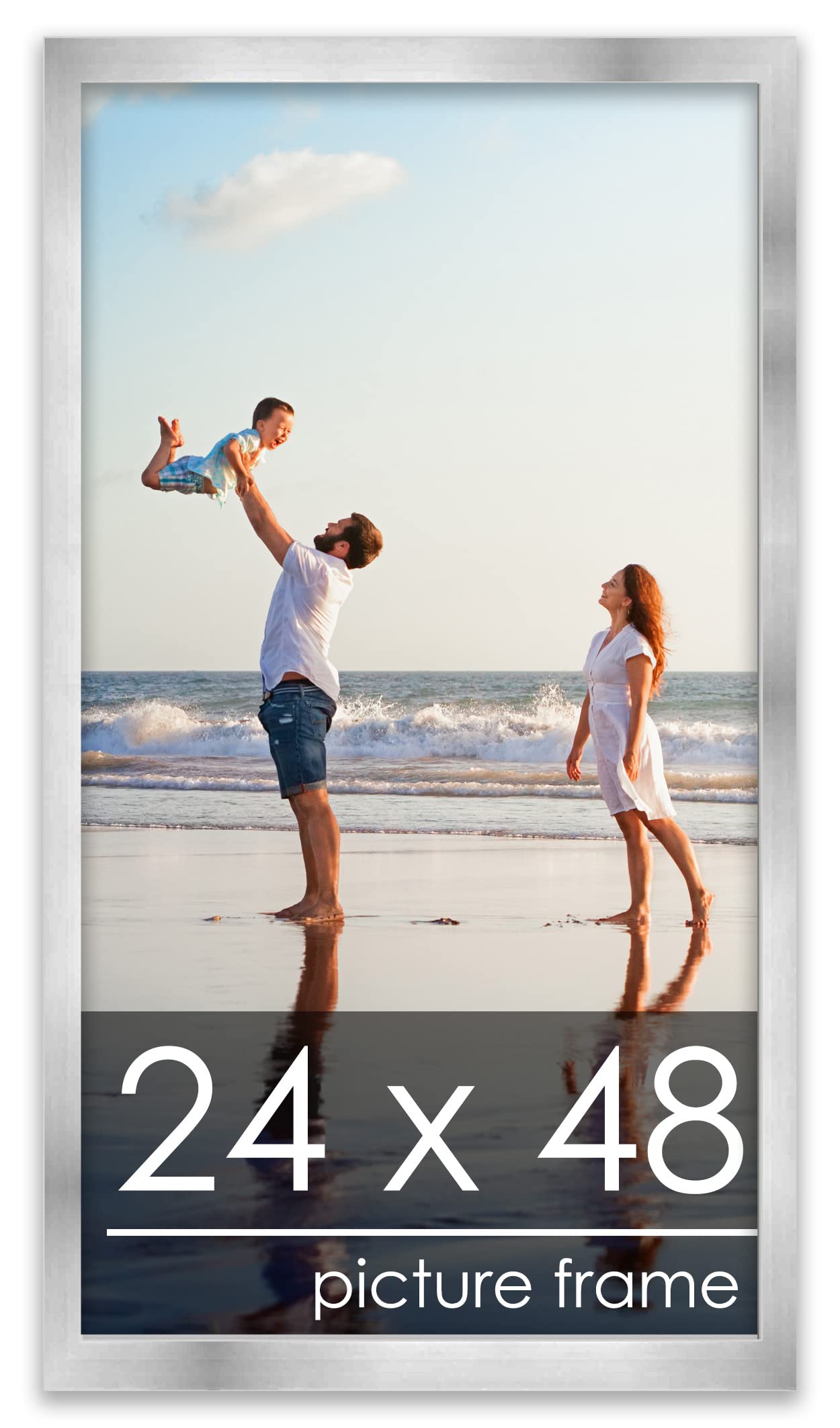 24x48 Silver Modern Wood Picture Frame - Minimalist Solid Wood Photo Frame with UV Acrylic, Foam Backing & Hanging Hardware - Perfect for Posters, Art Prints, Home Decor & Office Wall Display