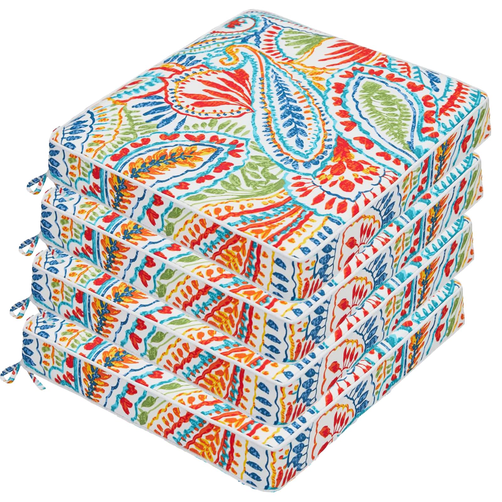 JMGBird Outdoor Chair Cushions Set of 4 - Waterproof 19x19 Inch Patio Seat Cushions with Ties - Durable & Comfortable for Garden, Deck, Poolside, and Outdoor Furniture
