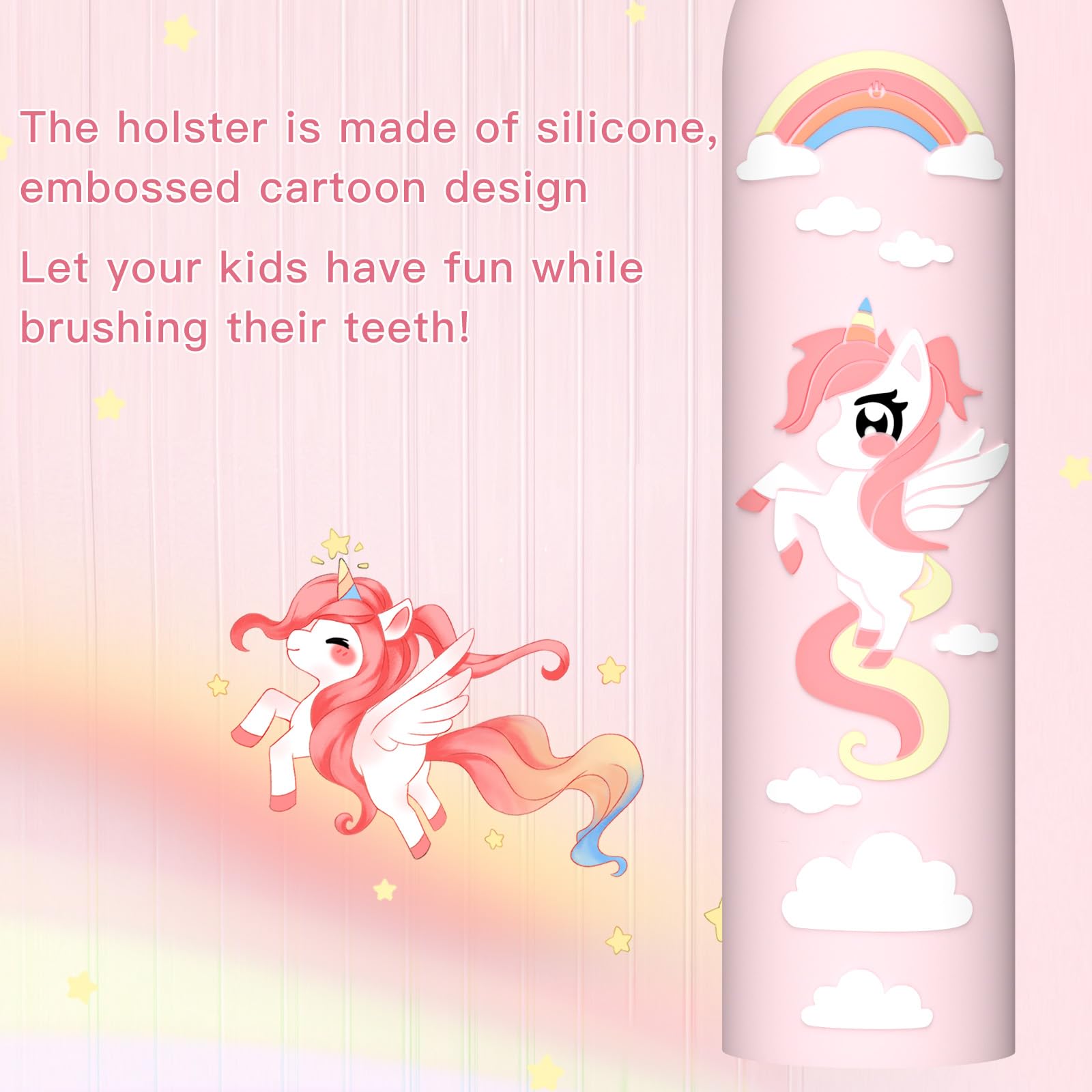 Rechargeable U-Shaped Kids Electric Toothbrush - Unicorn Toothbrush for Girls Ages 2-6 with 2-Minute Timer, 6 Cleaning Modes & 4 Brush Heads | Perfect for Toddler Dental Care & Fun Bath Time Routine