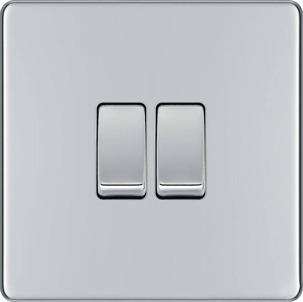 BG Nexus Screwless Polished Chrome 2 Gang 2 Way Light Switch FPC42 - Modern Electrical Switch for Home, Office and Commercial Spaces