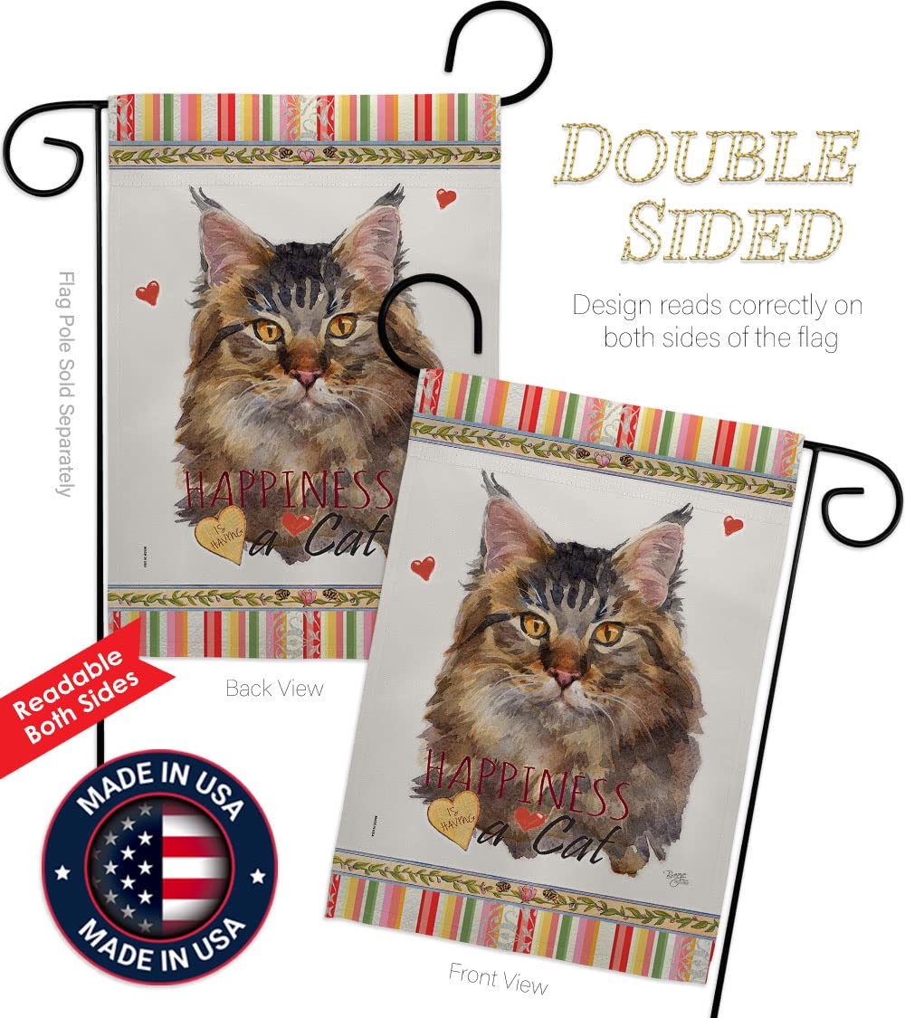 Maine Coon Cat Garden Flag Set with Stand - Double-Sided Pet Yard Decor for Outdoor & Home