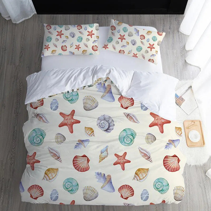 By The Seashore Coastal Beach Theme 4-Piece Queen Size Bedding Set - Soft Breathable Comforter & Pillowcases for Beach House, Guest Room or Vacation Home Decor