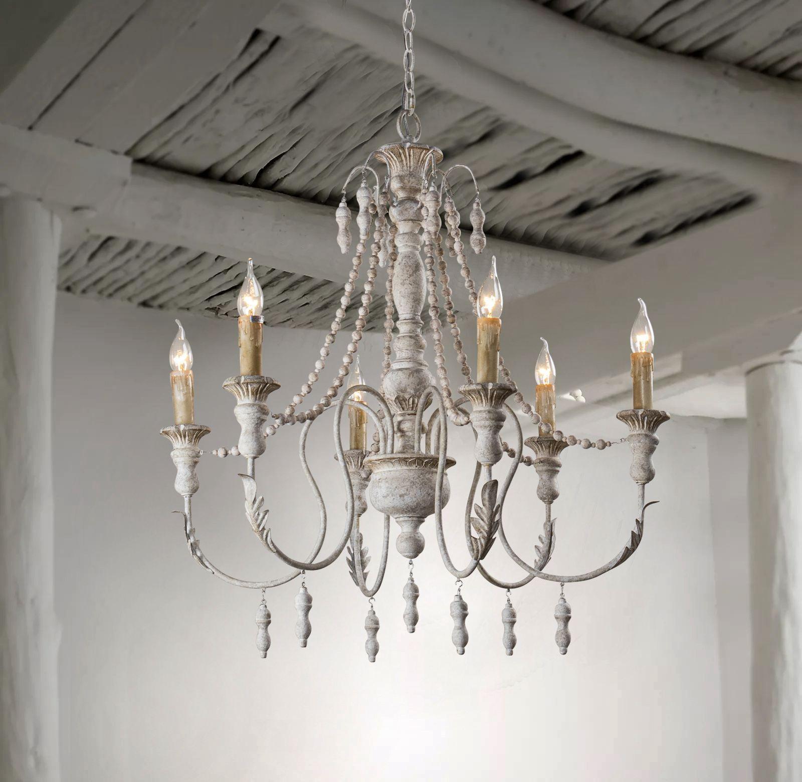 Billiter 6-Light Wood and White Chandelier - Modern Farmhouse Ceiling Light Fixture for Dining Room, Living Room & Bedroom