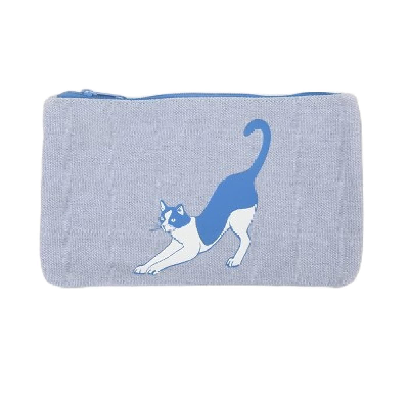 Blue Cat Canvas Zipper Pencil Pouch for School & Office Supplies