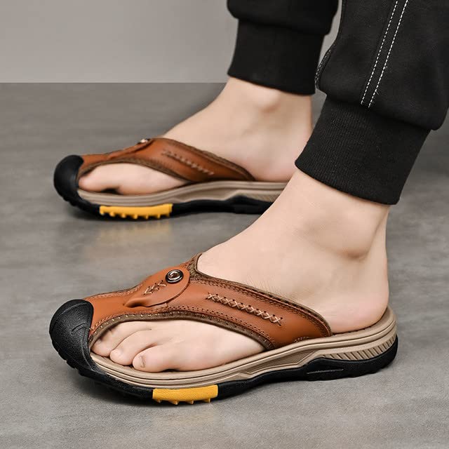Recyphi Men's Closed Toe Flip Flops - Protective Waterproof Beach Sandals for Summer 2024 | Outdoor Walking, Poolside, Travel & Casual Wear - Non-Slip Comfortable Slippers