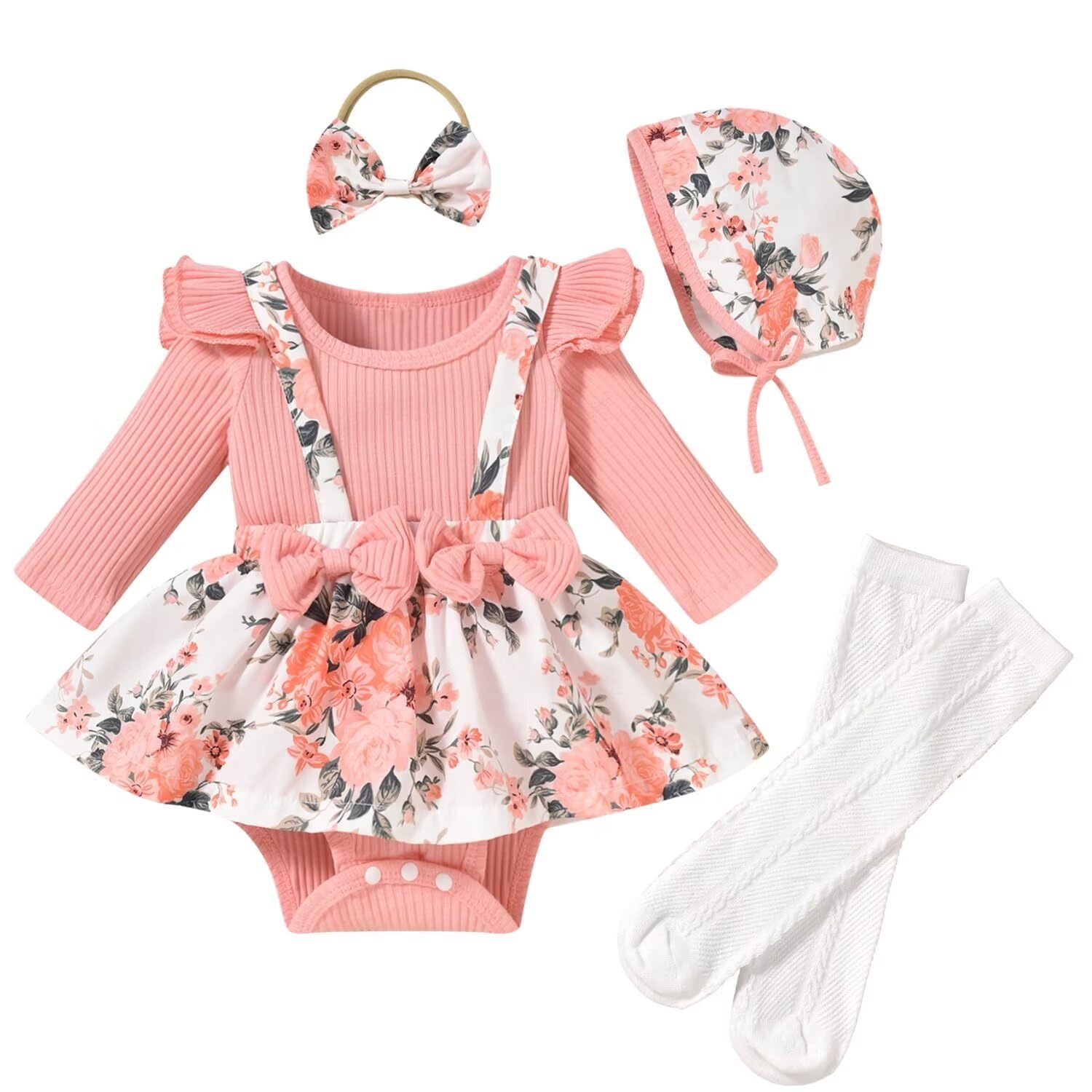 Unutiylo Preemie Newborn Baby Girl Clothes - Cute Romper Suspender Dress with Ruffle Long Sleeves for Fall & Winter Outfits | Perfect for Photoshoots, Parties & Special Occasions