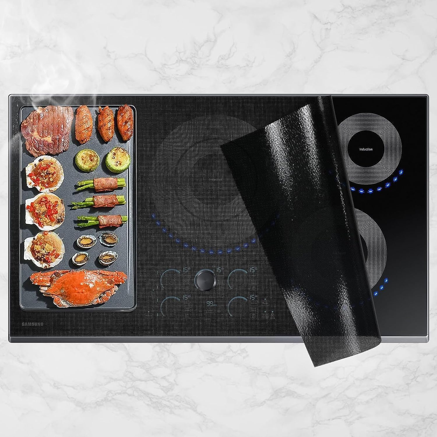 KitchenRaku Large Induction Cooktop Protector Mat 20.5x30.7 Inch - Translucent Magnetic Stove Burner Cover, Anti-Scratch Glass Top Stove Protector for Electric & Induction Cooktops | Perfect for Kitchen Countertop Protection & Cooking Safety