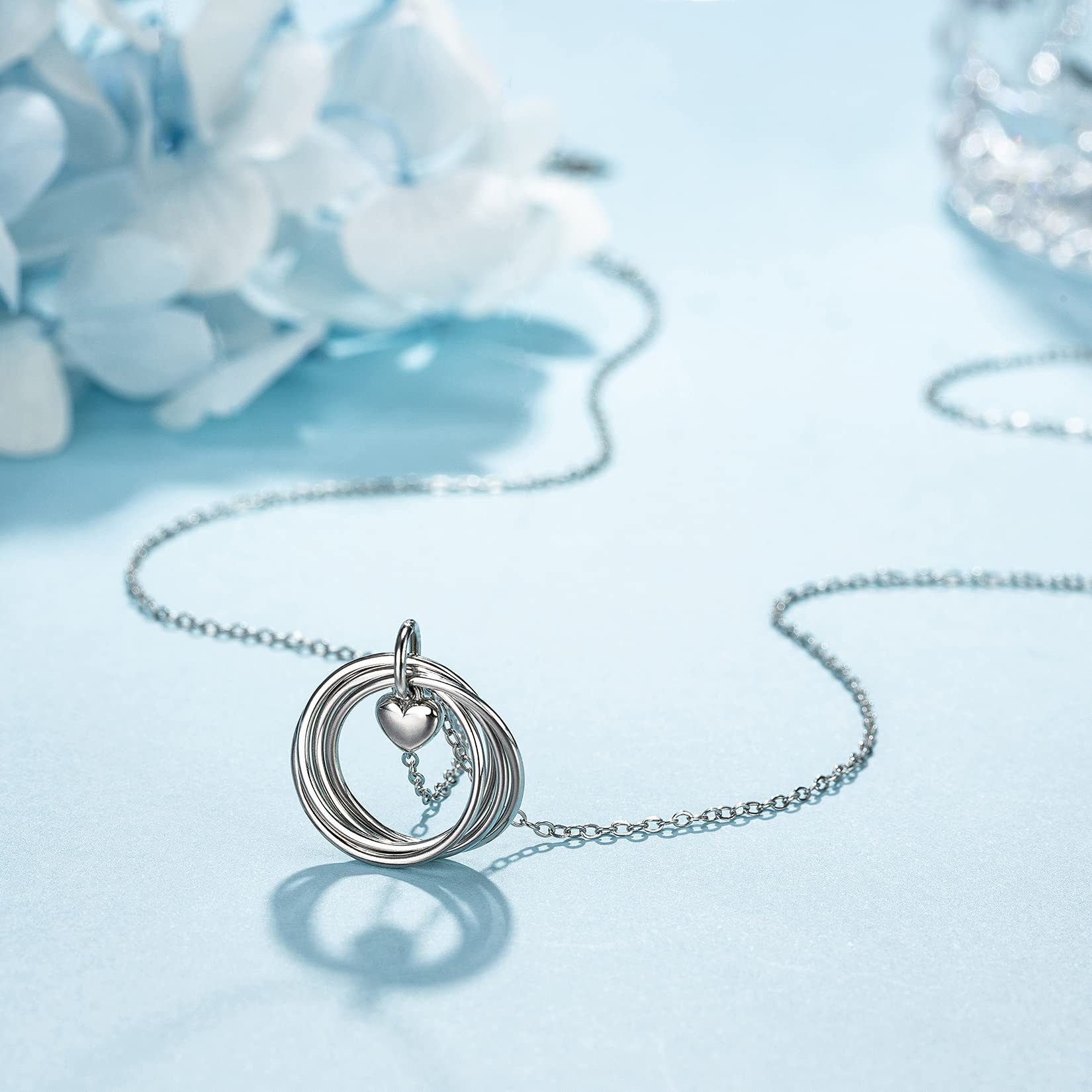 LOVEMY Sterling Silver 40th Birthday Necklace with 4 Rings - Elegant Jewelry Gift for Women, Her, Best Friend | Perfect for Birthday Celebrations, Anniversaries & Special Occasions