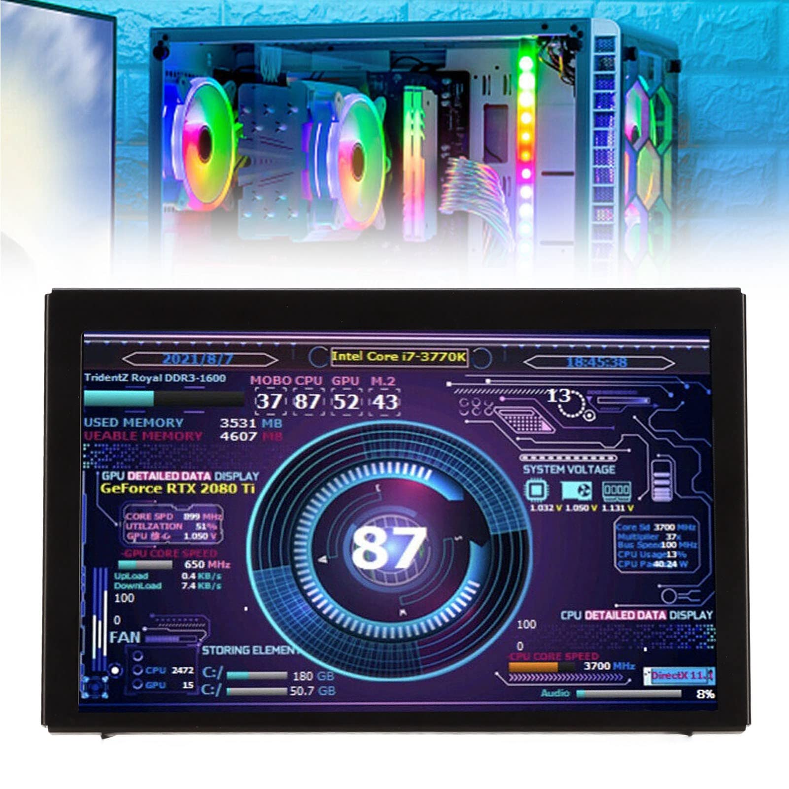 Bewinner 5 Inch USB IPS Mini Display for PC CPU Monitor - DIY Temperature Theme, Secondary Screen for Computer Case with ARGB Lighting | Perfect for Gaming Rigs, Workstations & Custom PC Builds