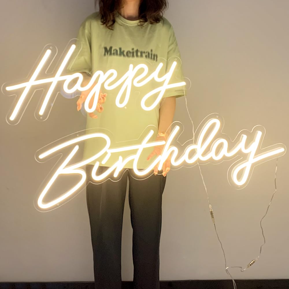 Extra Large Happy Birthday Neon Sign - 66' x 39' LED Party Decor in Warm White | Perfect for Birthday Celebrations, Home Decor & Event Lighting