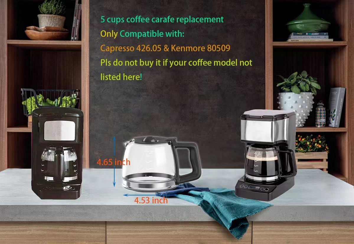 5-Cup Glass Coffee Carafe Replacement - Compatible with Capresso 4426.01 & Kenmore 80509 Coffee Makers - Durable Borosilicate Glass for Home, Office, and Restaurant Use