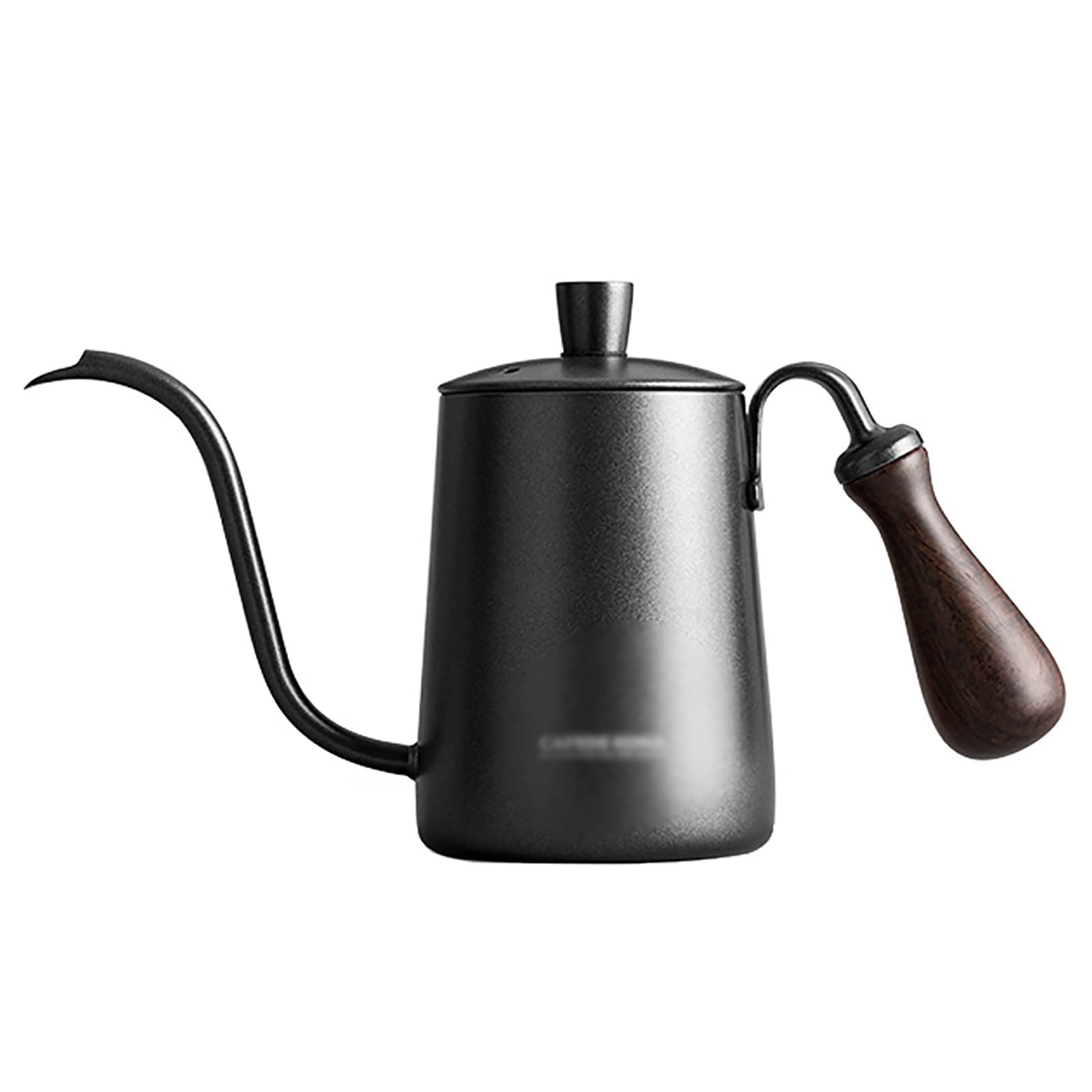 Premium Stainless Steel Long Narrow Spout Coffee Pot - 600ml Hand Brewing Pot with Wooden Handle for Pour Over, Drip Coffee & French Press - Convenient & Practical for Home, Office & Cafe Use (Black)