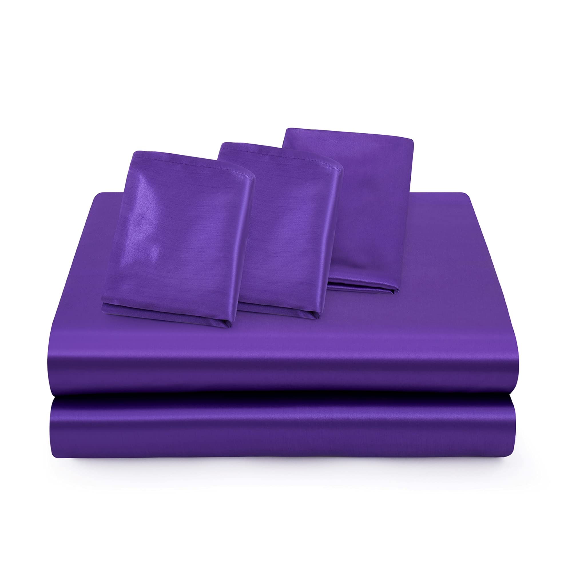 Entisn 4Pcs Silky Satin Sheets Set - Twin Size Luxury Satin Bedding in Purple, Ultra Soft & Breathable Includes 1 Fitted Sheet, 1 Flat Sheet & 2 Pillowcases - Perfect for Bedroom, Guest Room & Dorm Decor