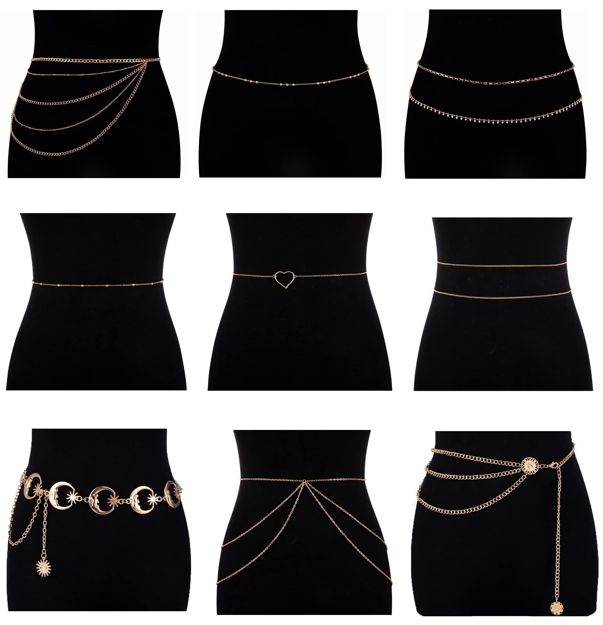 9Pcs Adjustable Waist Belly Chains for Women - Boho Multilayer Body Jewelry for Beach, Bikini, Summer & Festival Wear | Perfect for Vacations, Pool Parties & Music Festivals