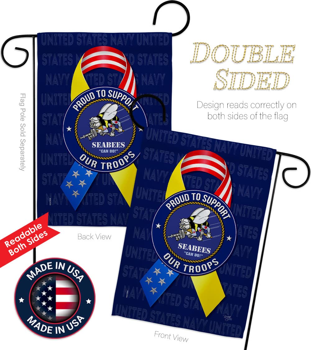 US Military Garden Flag Set - Double-Sided Navy Seabee Banner for Yard & Home Decor - Made in USA