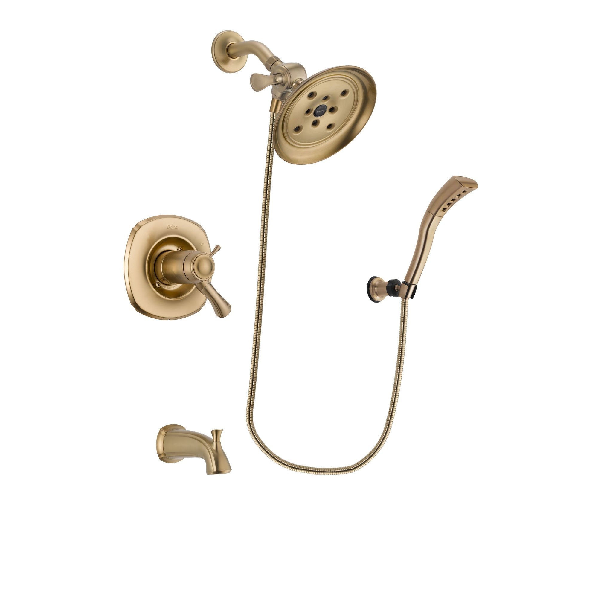 Delta Addison Champagne Bronze Thermostatic Tub and Shower Faucet System with Rain Shower Head & Handheld Spray - Includes Rough-In Valve & Tub Spout DSP3685V - Perfect for Modern Bathroom Renovations & Spa-Like Shower Experience